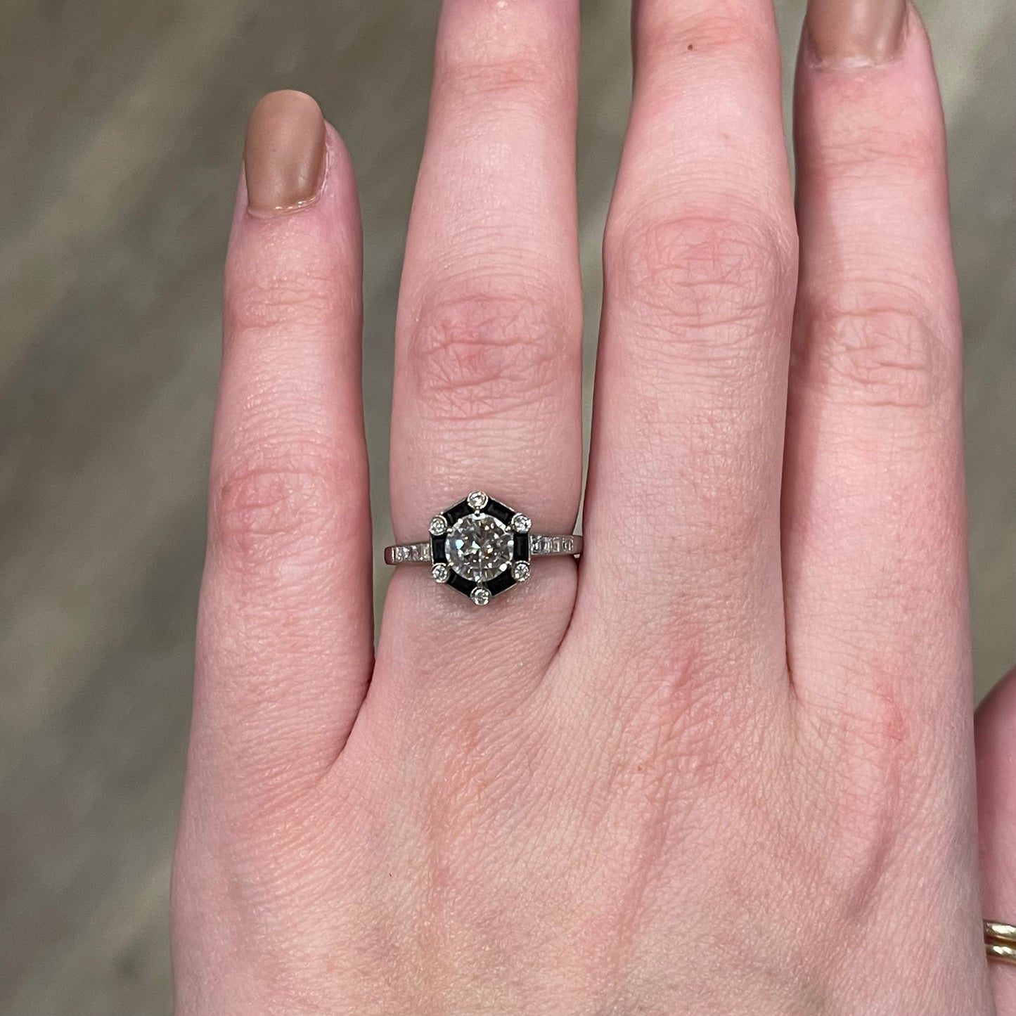 .80 Diamond & Onyx Engagement Ring in 18k White Gold