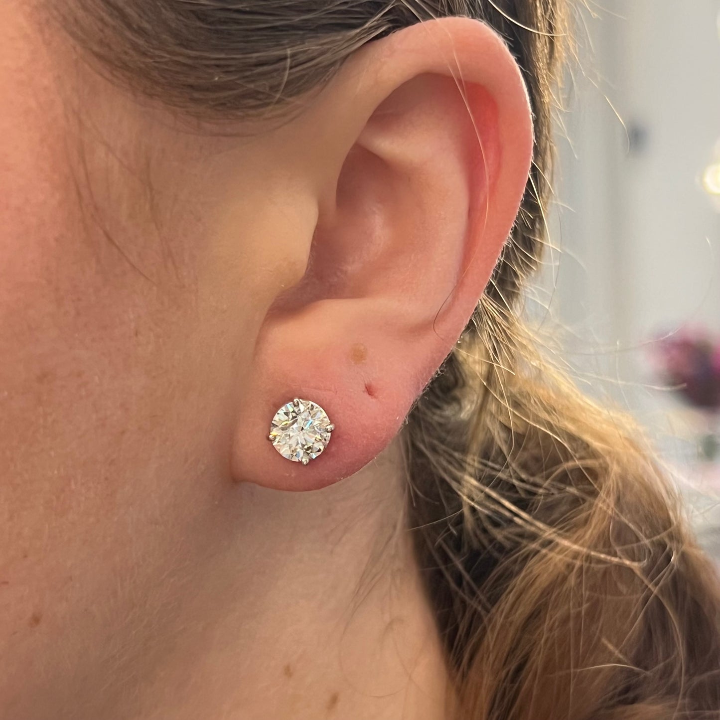 2.88 Carat Round Brilliant Diamond Stud Earrings in 14k White Gold