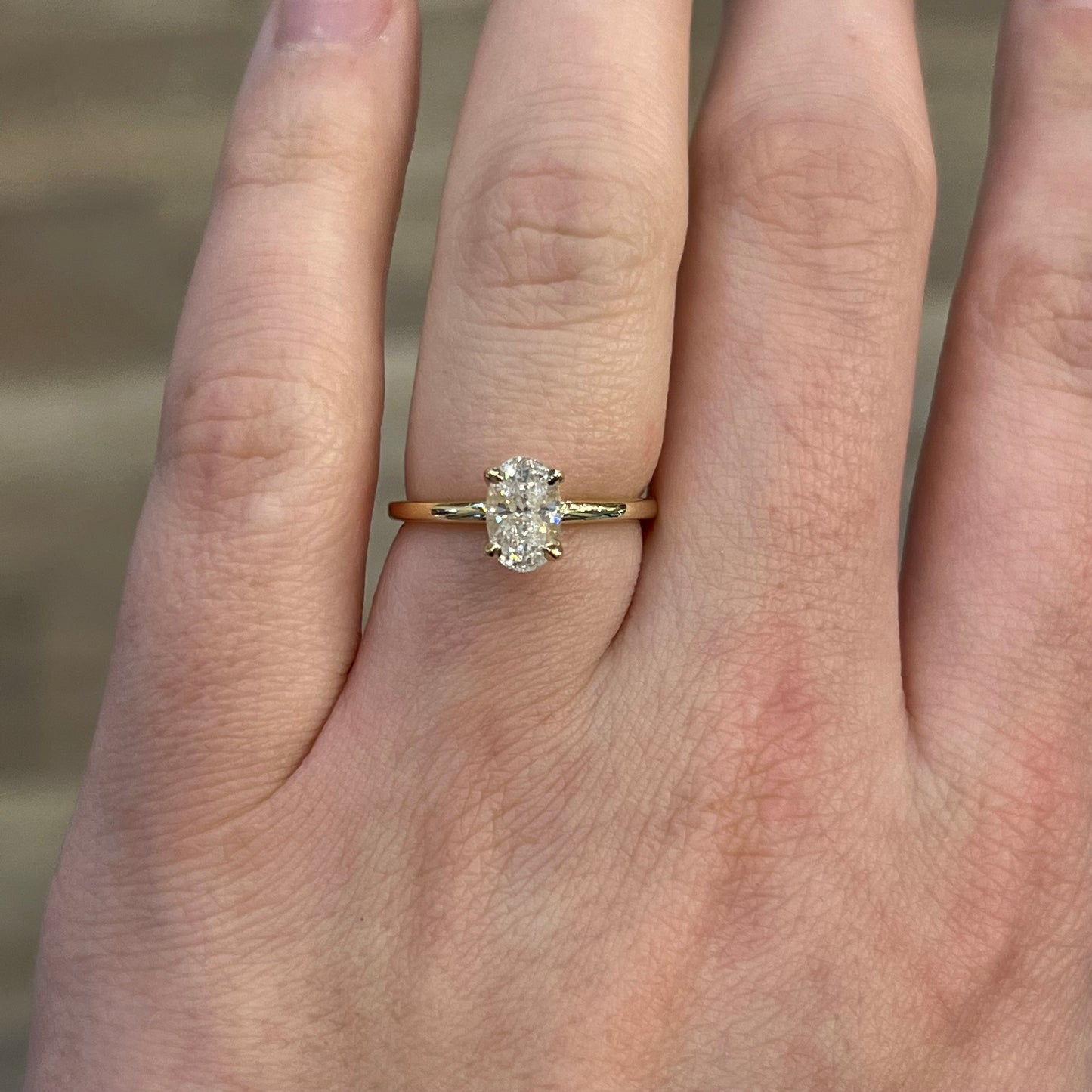 .98 Faceted Oval Cut Diamond Engagement Ring in 14k Yellow Gold