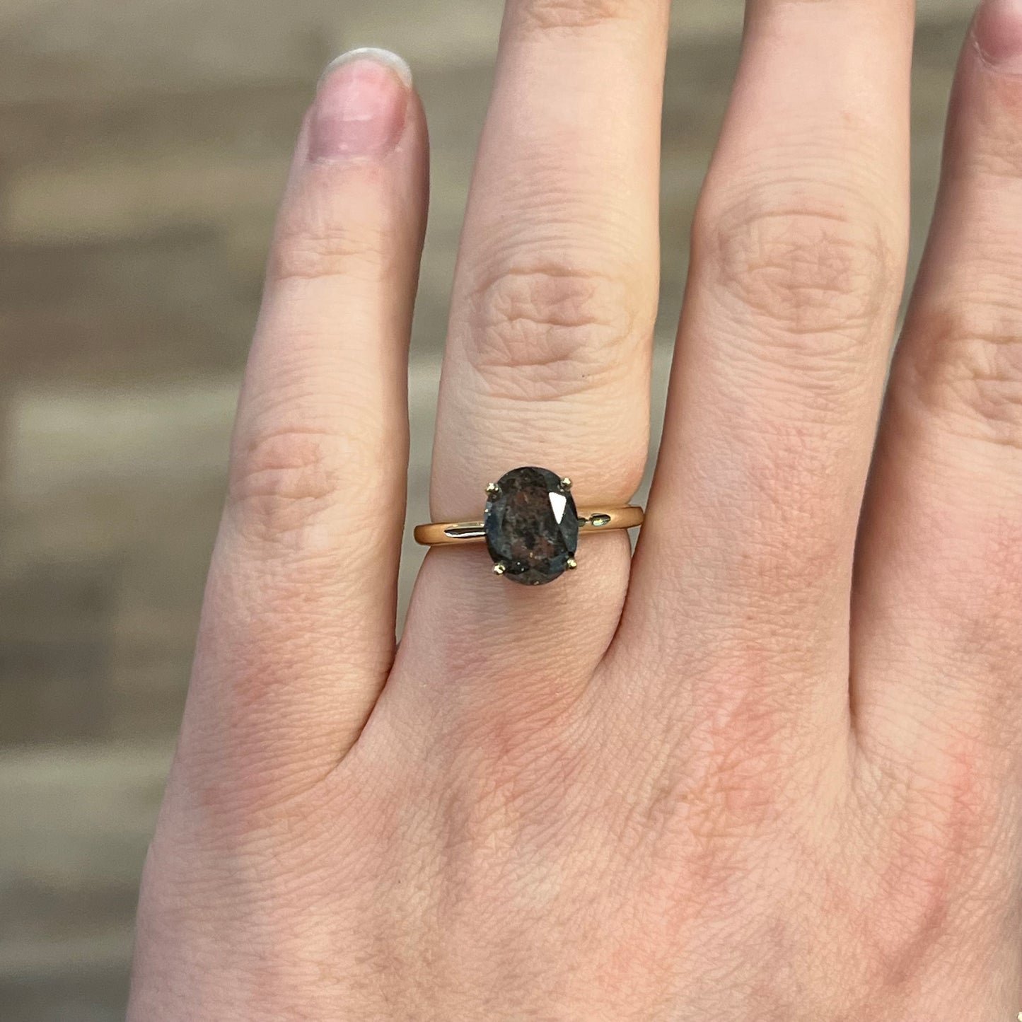 3.55 Oval Cut Salt & Pepper Diamond Engagement Ring in 14k Gold