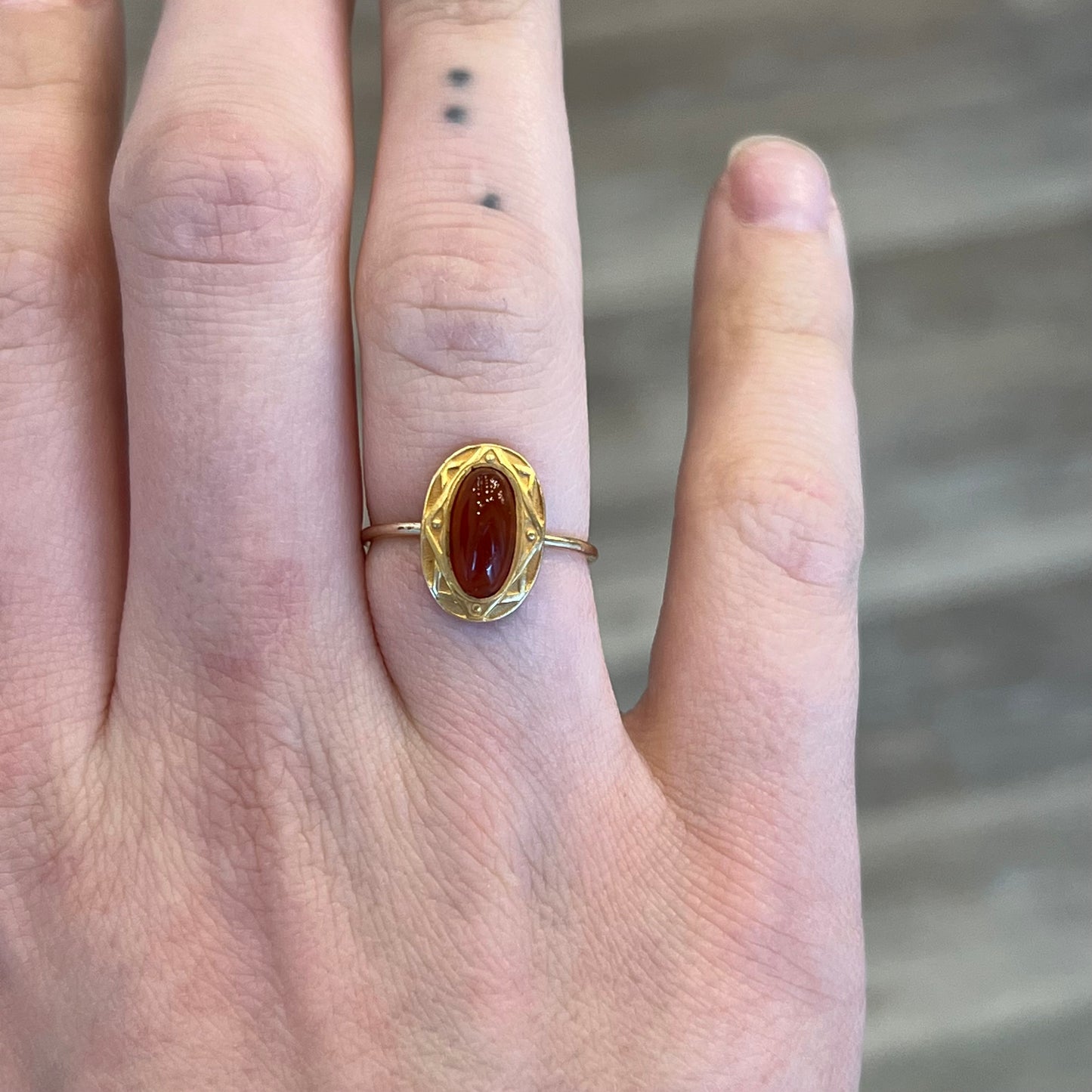 Victorian Ornate Carnelian Ring in 10k Yellow Gold