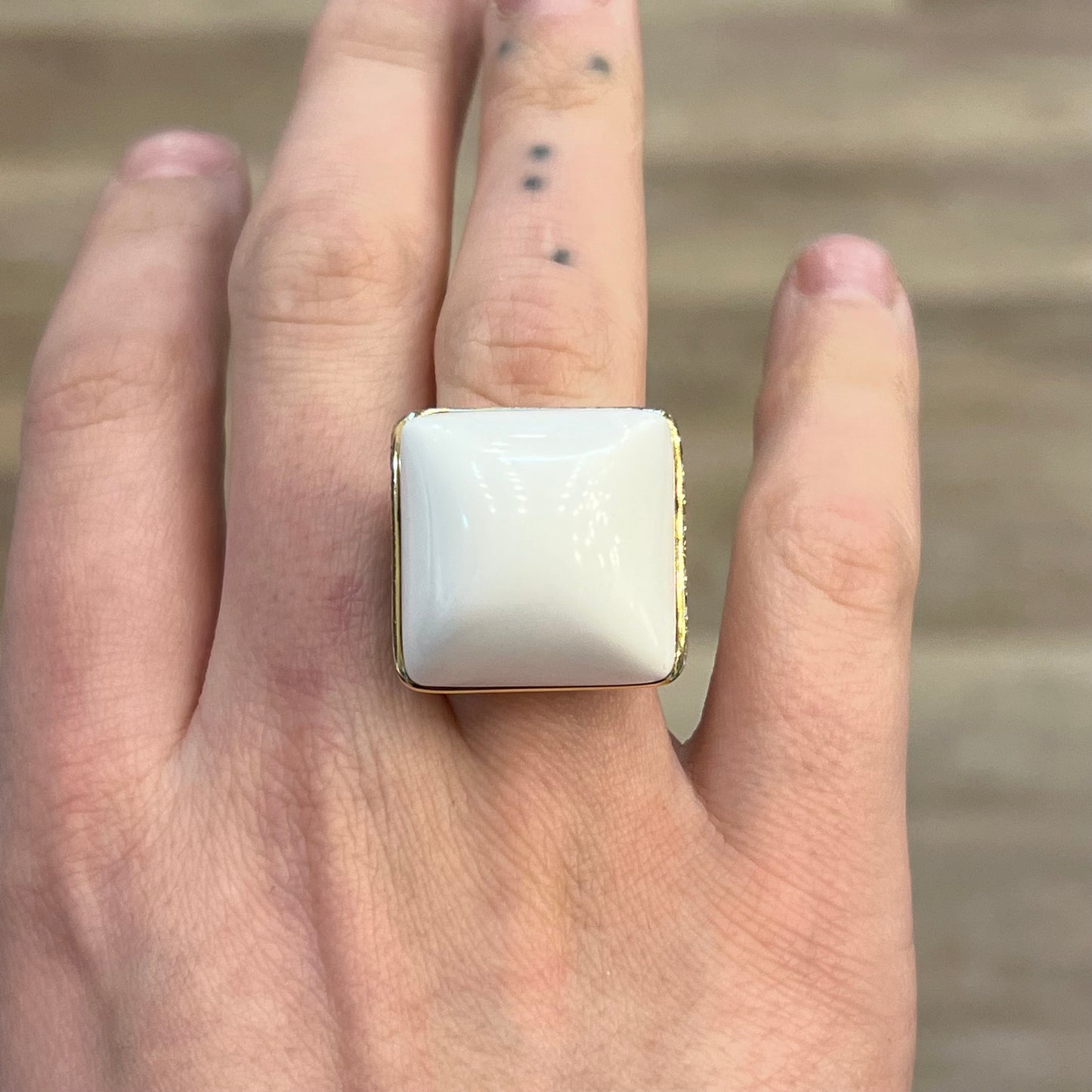 White Agate & Diamond Cocktail Ring in 18k Yellow Gold