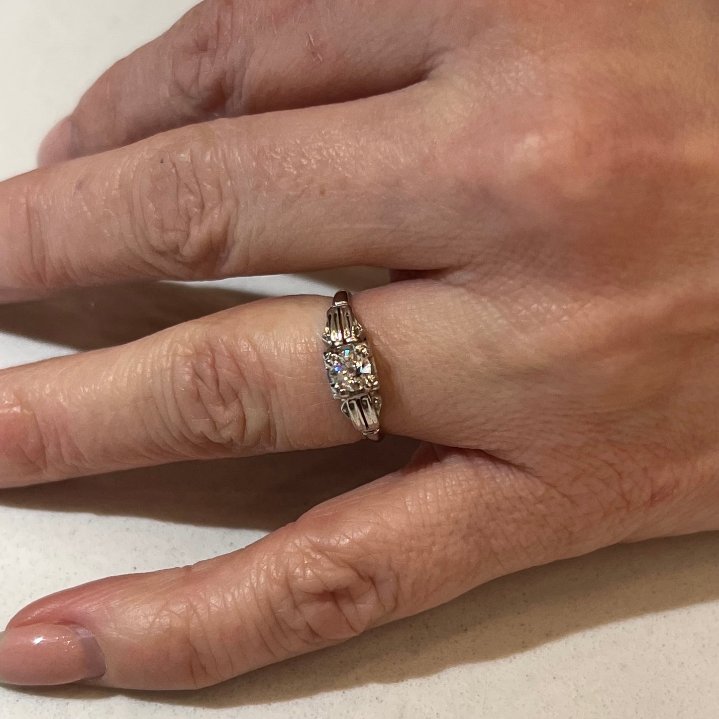 .40 Filigree Vintage Diamond Engagement Ring Art Deco 18k