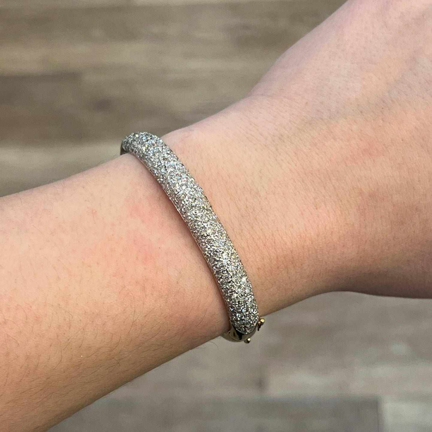 Modern Pave Diamond Bangle Bracelet in 14k Yellow Gold