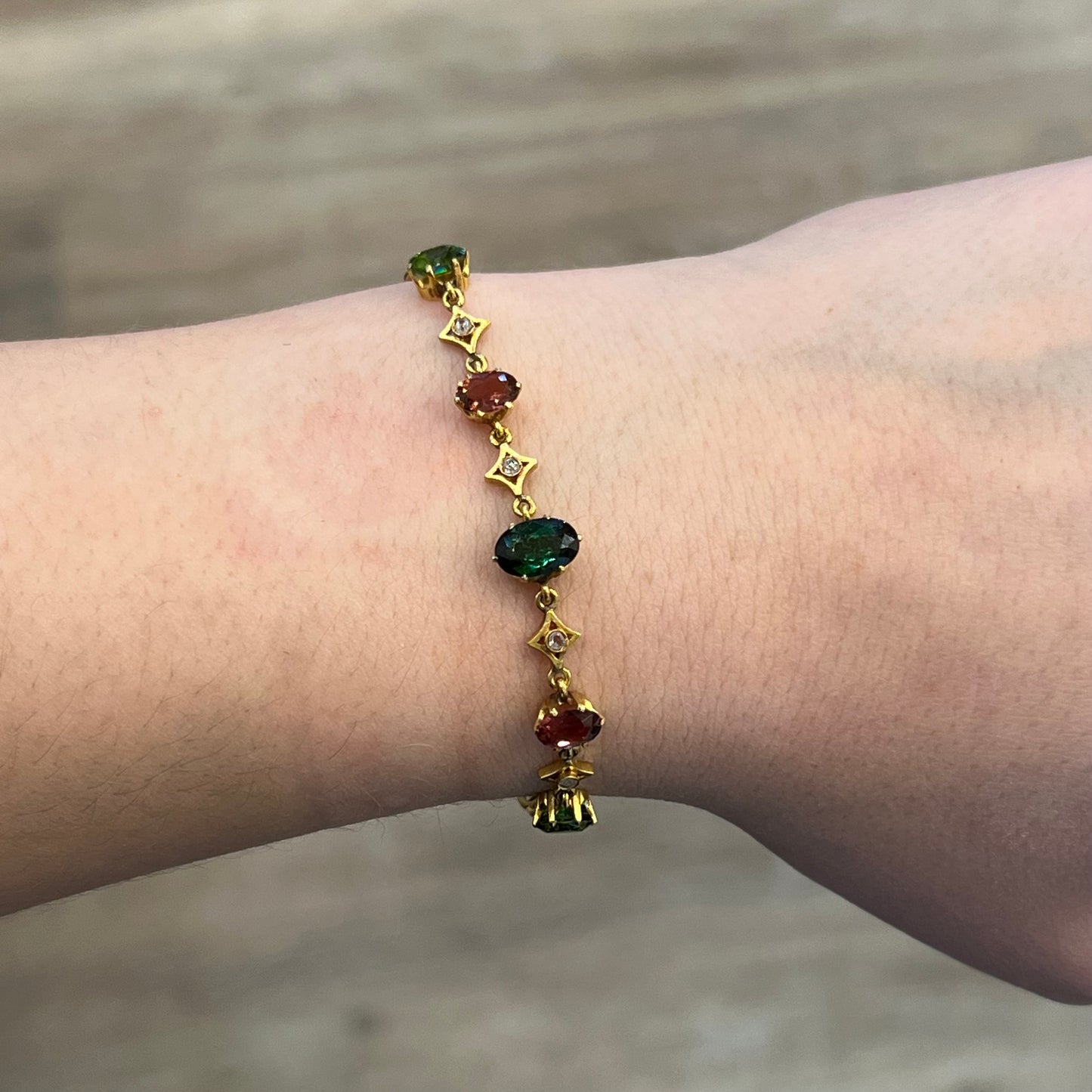 Art Nouveau Tourmaline & Diamond Bracelet in 18k Yellow Gold