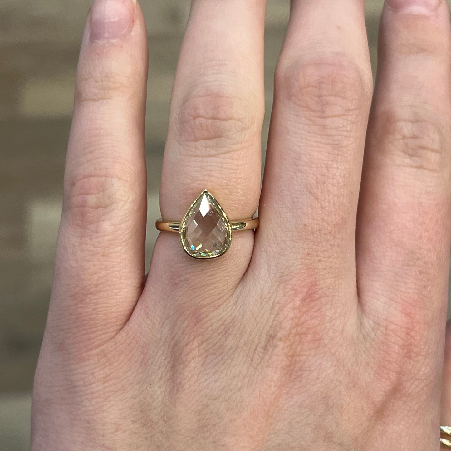 2.63 Pear Shaped Rose Cut Diamond Engagement Ring in 14k Yellow gold