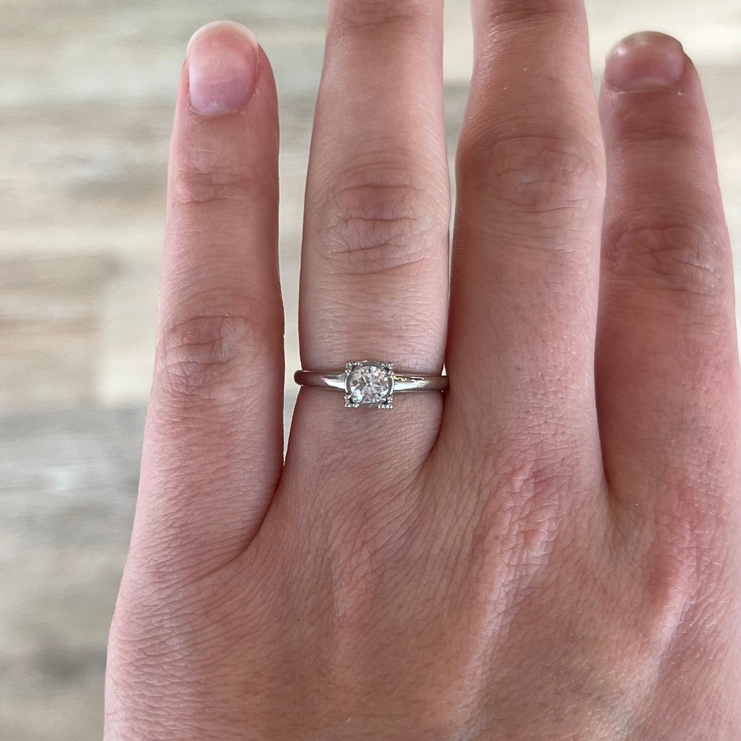 Solitaire Diamond Ring Vintage Mid-Century in 14k White Gold