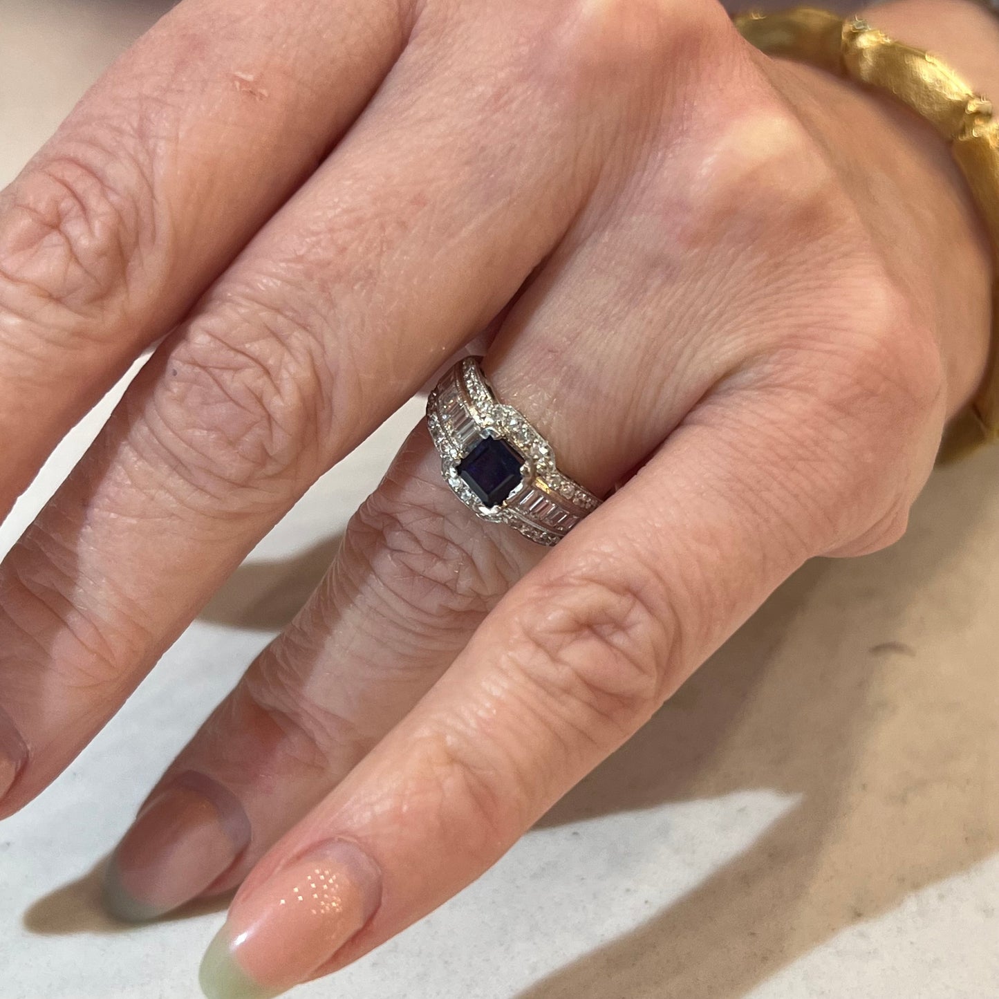 Engagement Ring Modern .85 Square Cut Sapphire in Platinum