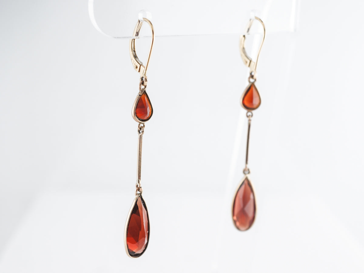 Marquis & Pear Shape Garnet Drop Earrings 14K Yellow Gold