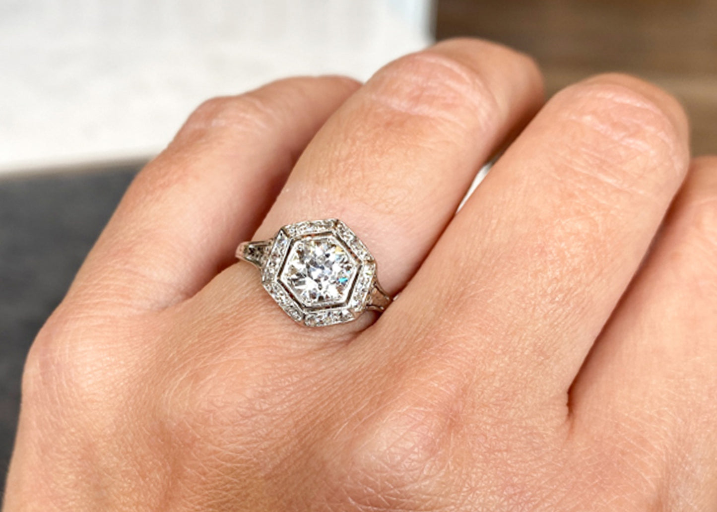 Geometric Vintage Diamond Engagement Ring Platinum