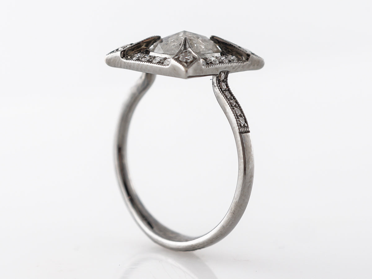 Gray Rose Cut Diamond Ring in 18 Karat White Gold