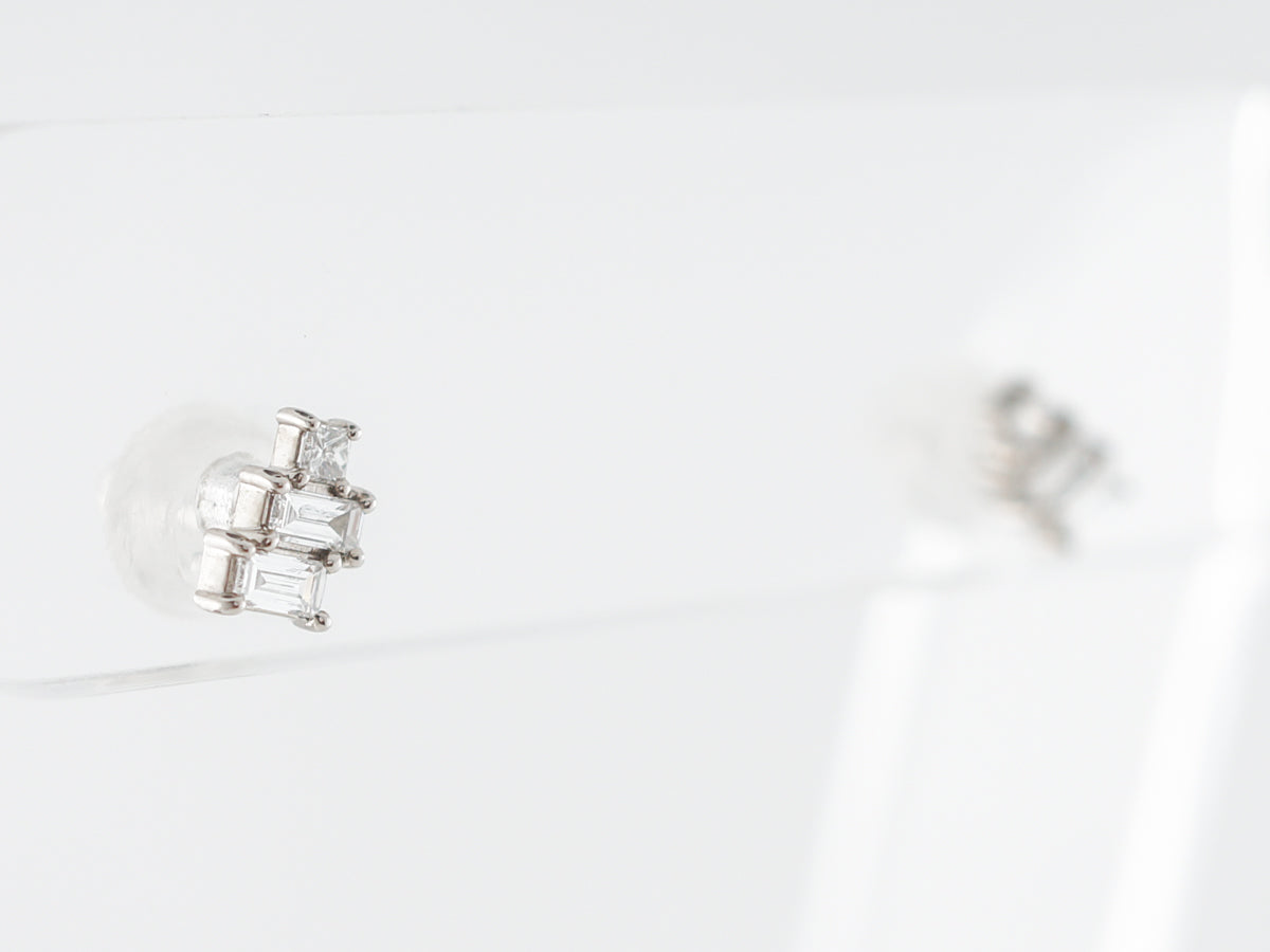 Baguette Diamond Stud Earrings in 14k White Gold