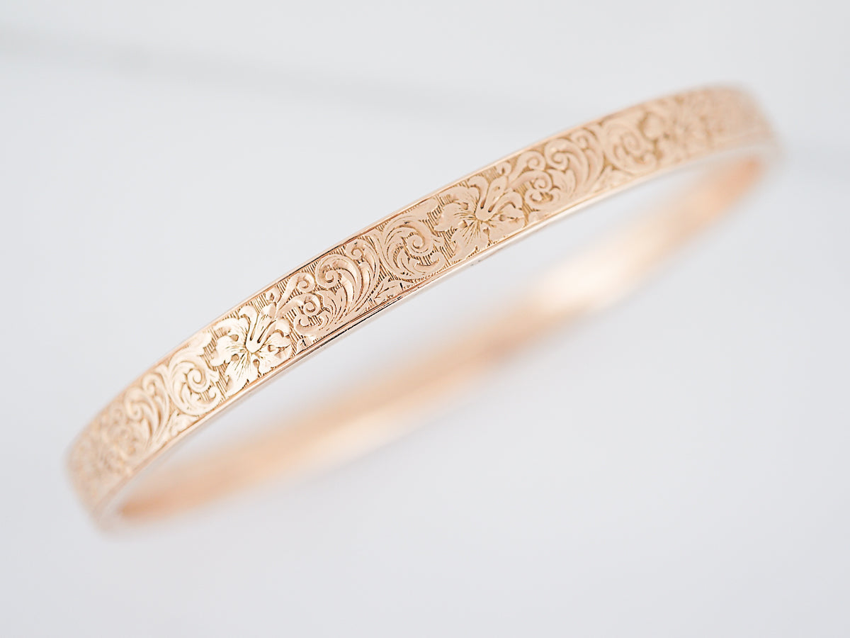 Hand Engraved Bangle Bracelet Edwardian in 14K Rose Gold