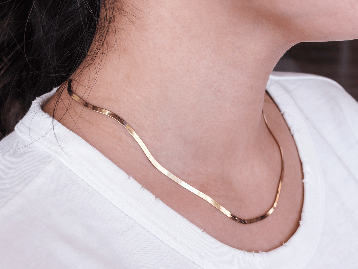 Herringbone Yellow Gold Necklace 18 inches Length in 10k