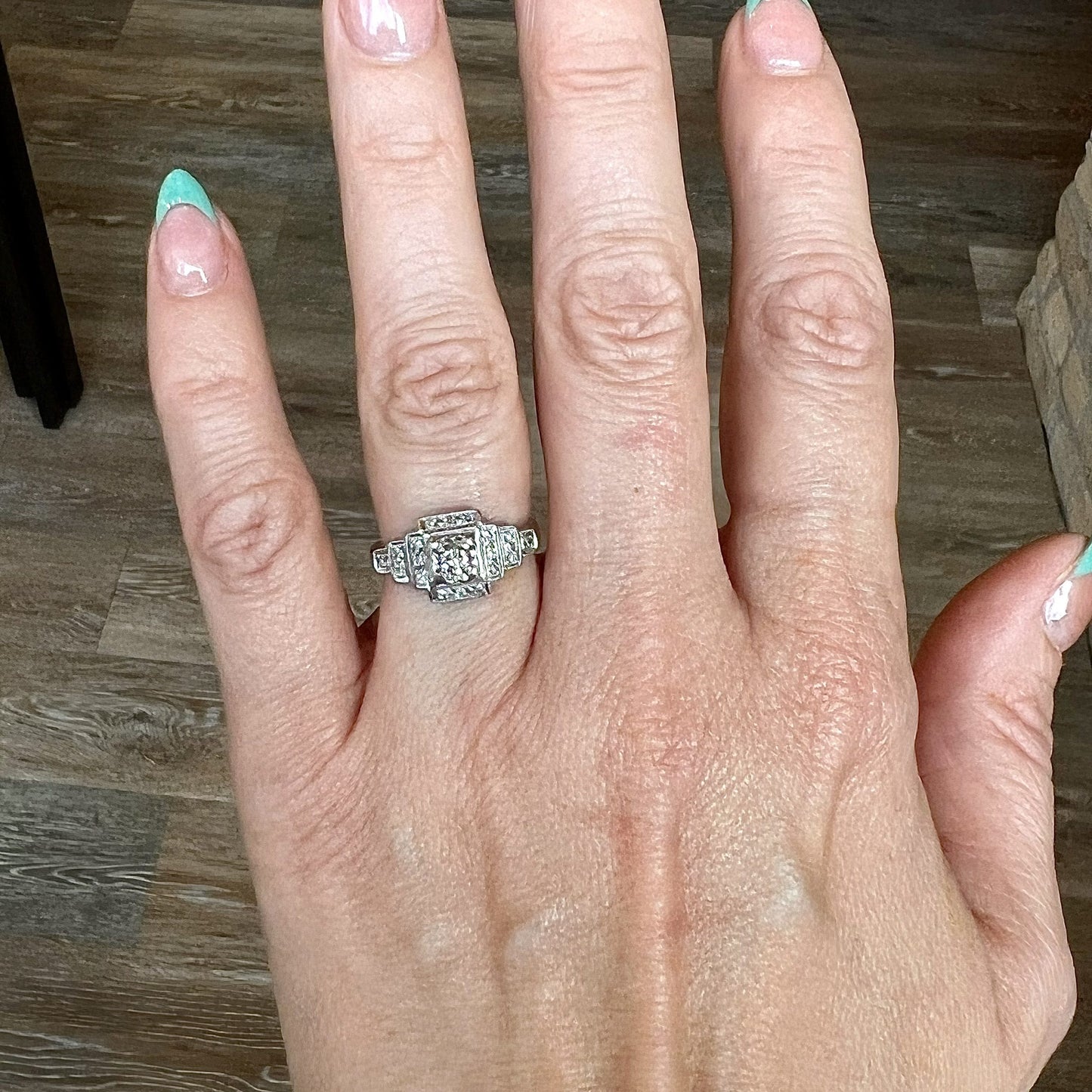 Art Deco Diamond Step Engagement Ring in 14k Gold