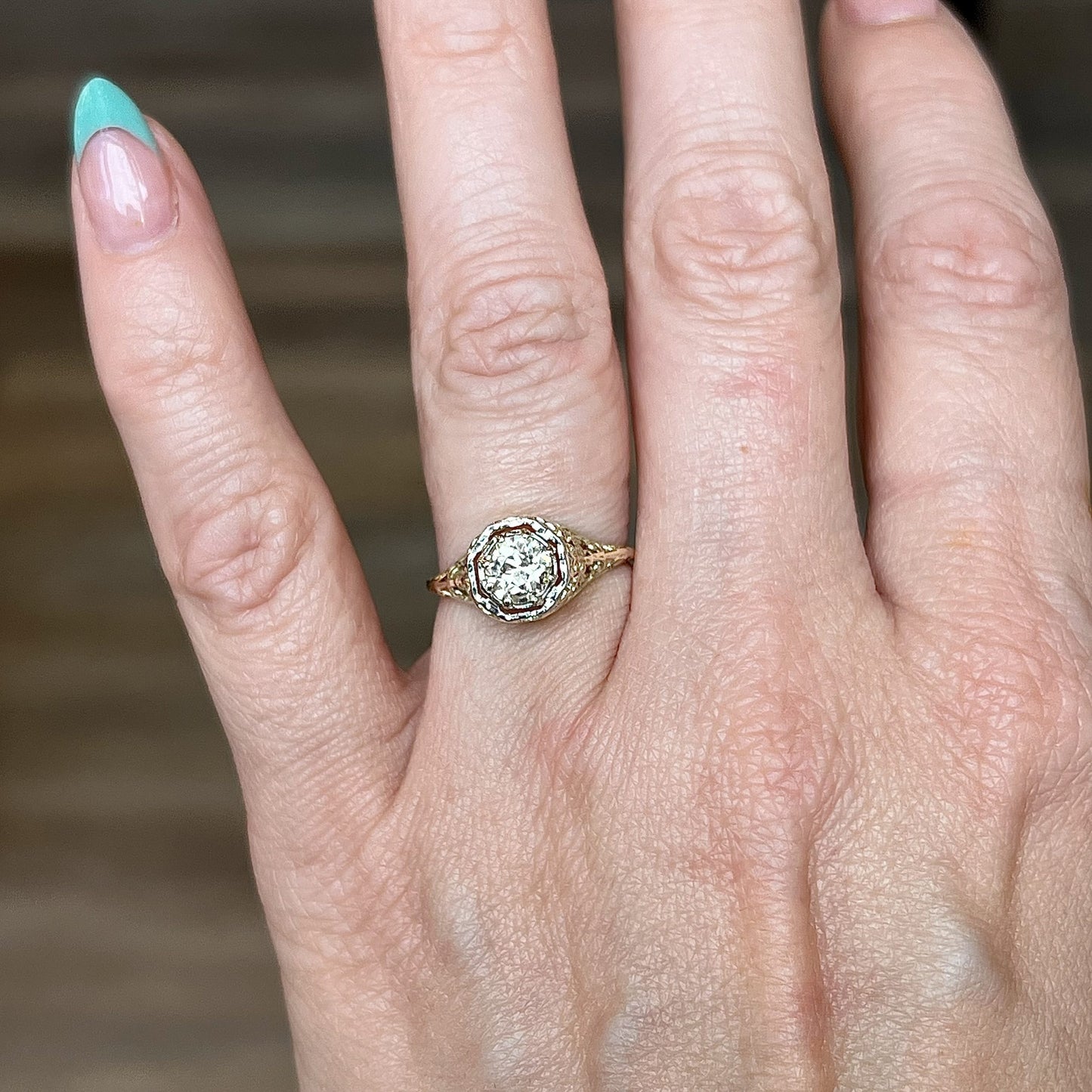 1930's Filigree Diamond Engagement Ring in 14k Gold