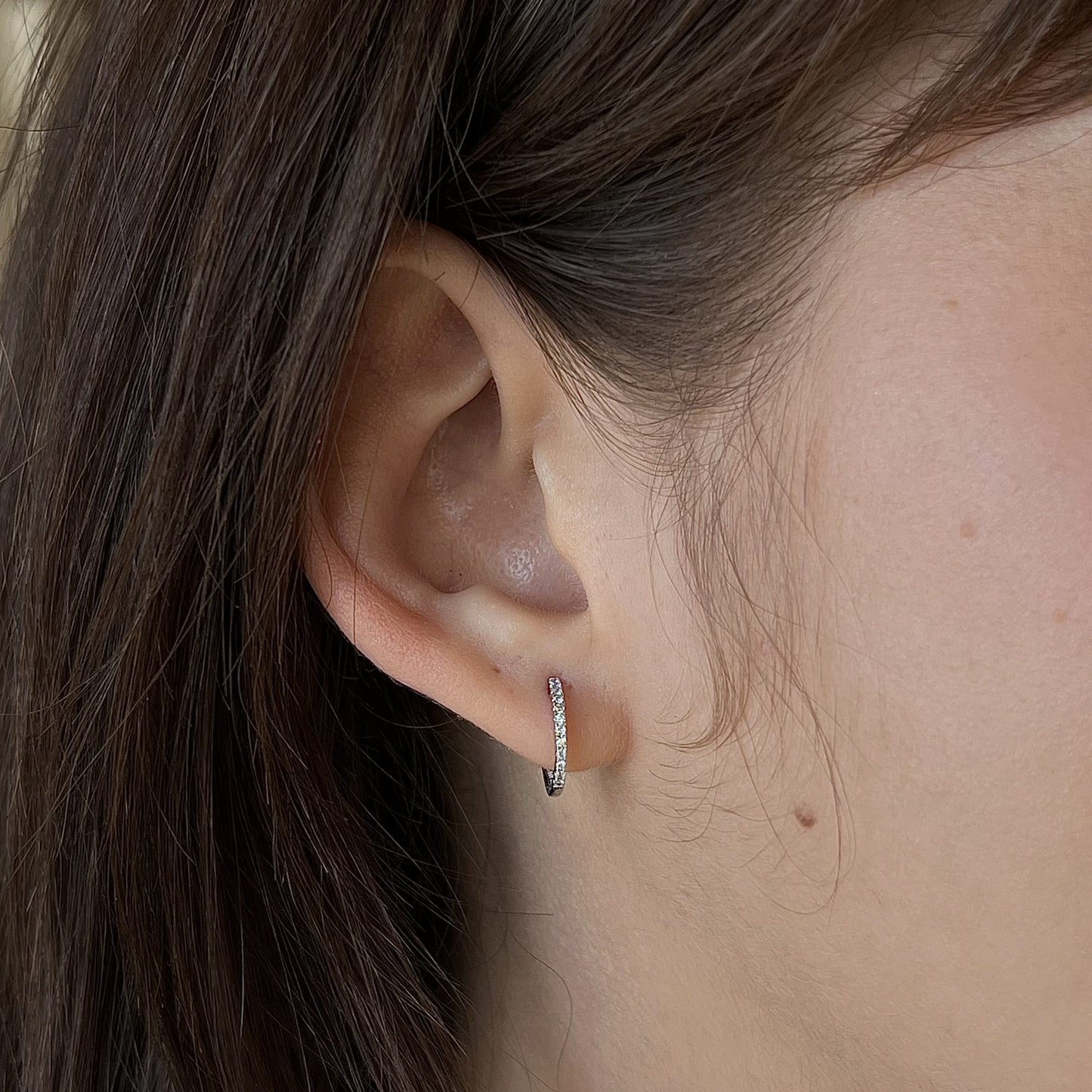 Everyday Diamond Huggie Hoop Earrings in 14k White Gold