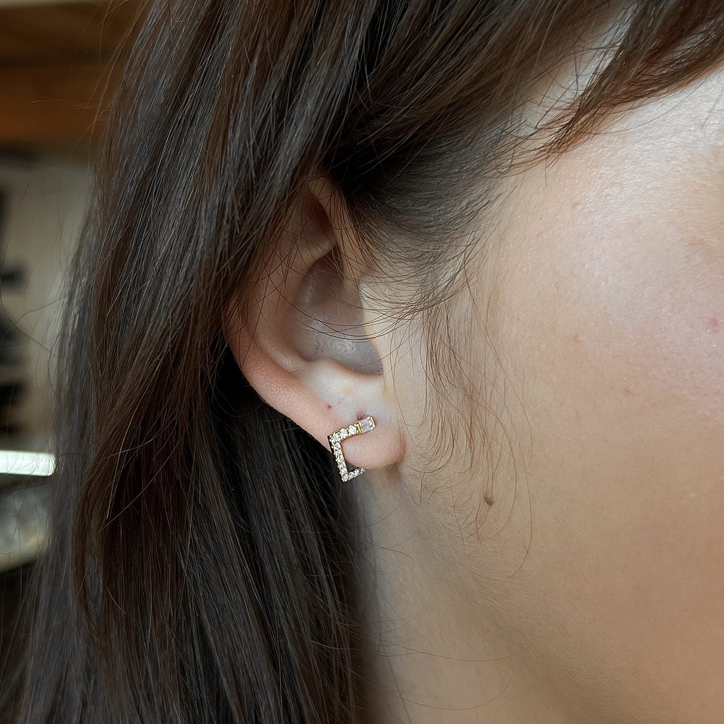 Geometric Open Diamond Hoop Earrings in 18k Yellow Gold