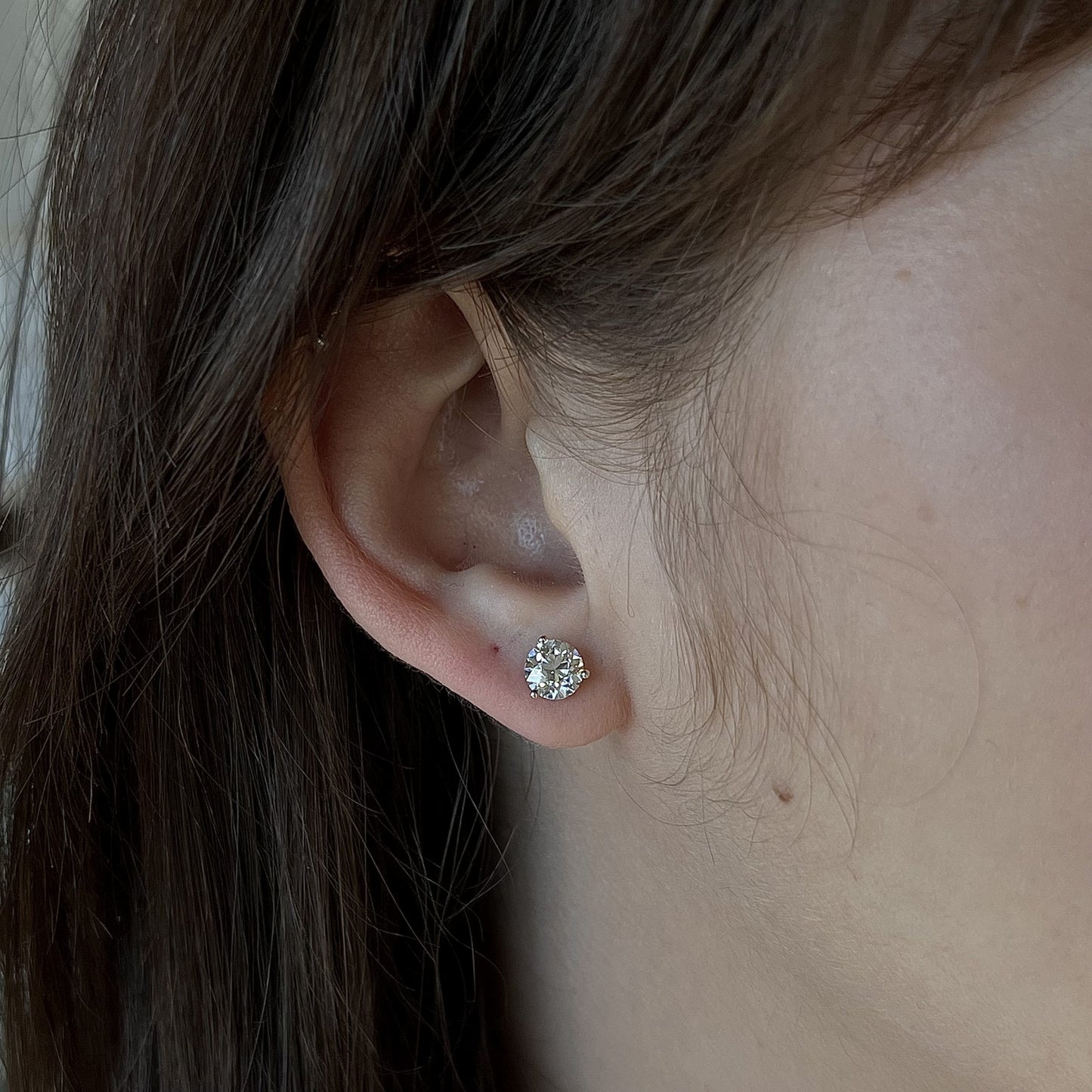 1.77 Old European Cut Diamond Stud Earrings in 14k White Gold
