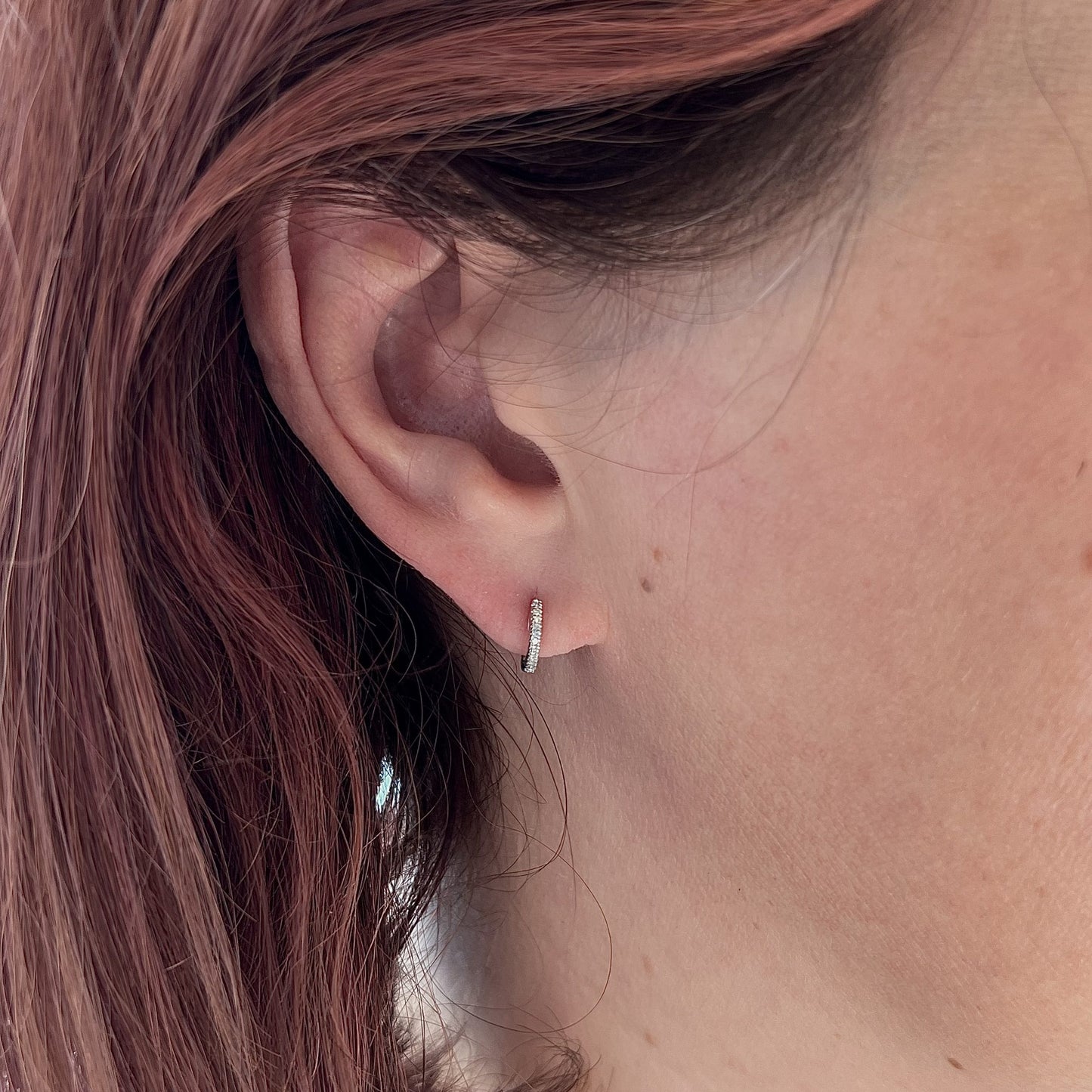 Small Huggie Diamond Hoop Earrings in 14k White Gold