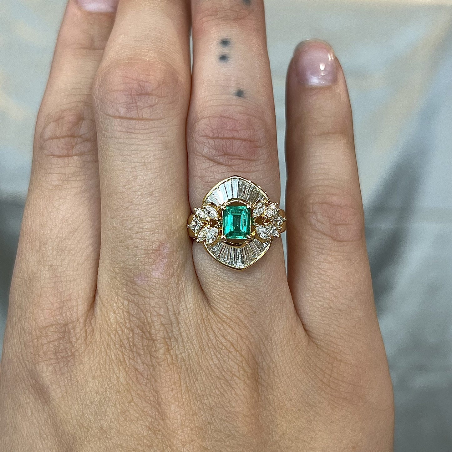 Diamond & Emerald Ballerina Cocktail Ring in 18k Yellow Gold