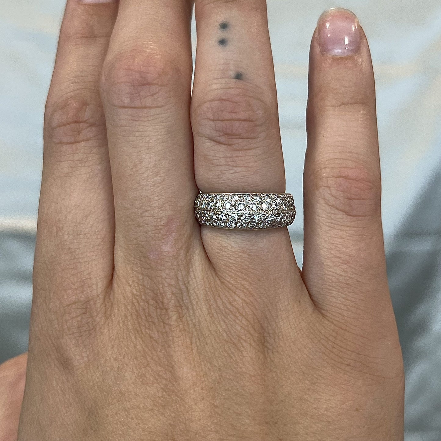 Mid-Century Pave Diamond Cocktail Ring 18k White Gold