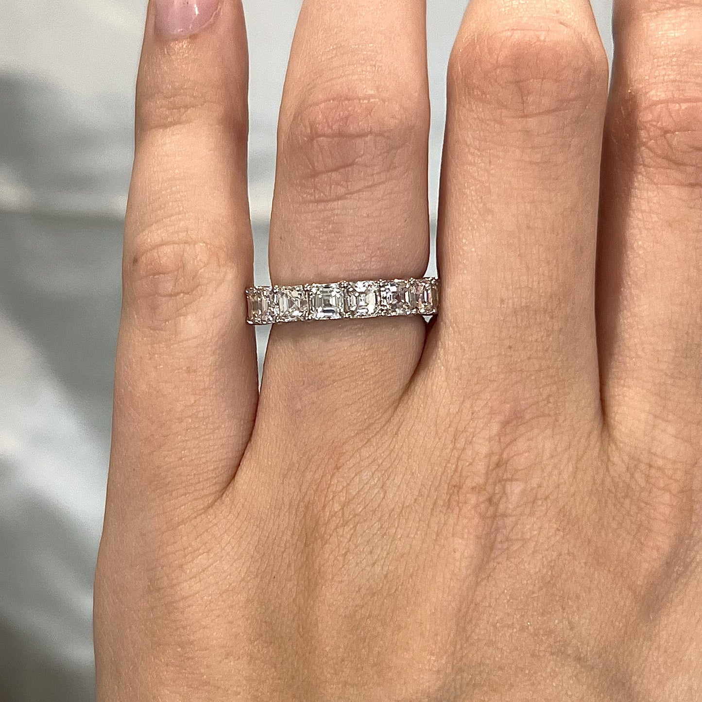 7.01 Asscher Cut Diamond Eternity Band in 18k White Gold