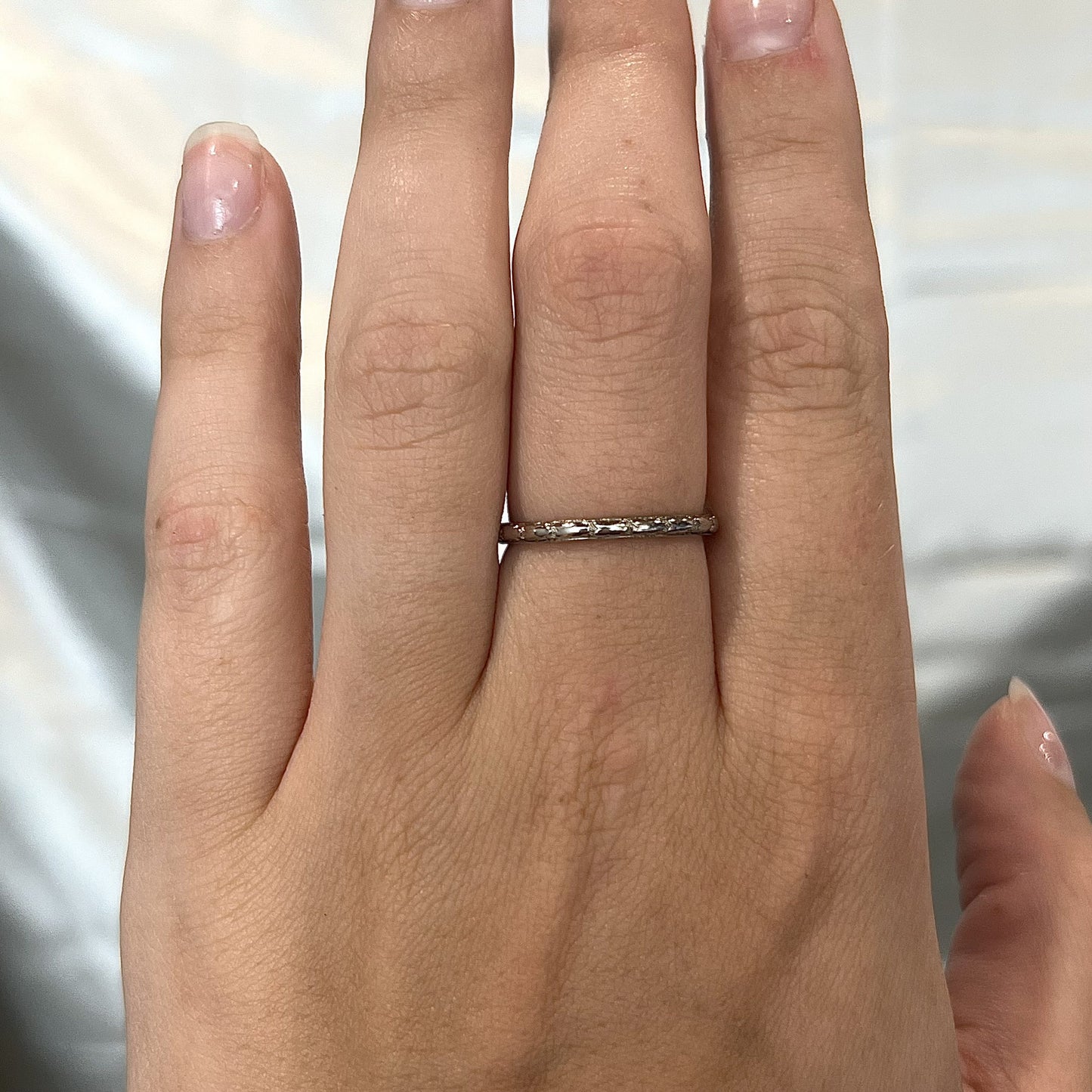 Men's Textured Art Deco Wedding Band in 18k White Gold