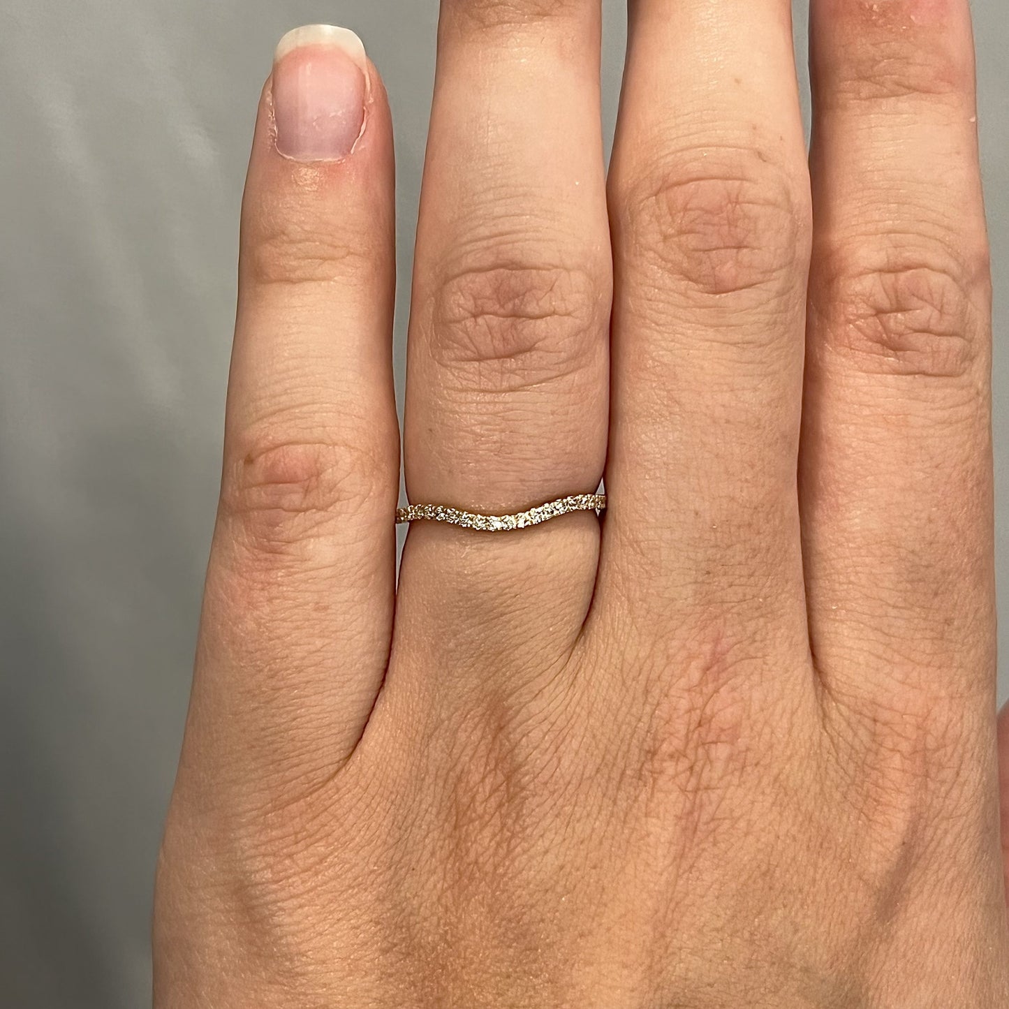 Thin Curved Diamond Wedding Band in 14k Yellow Gold