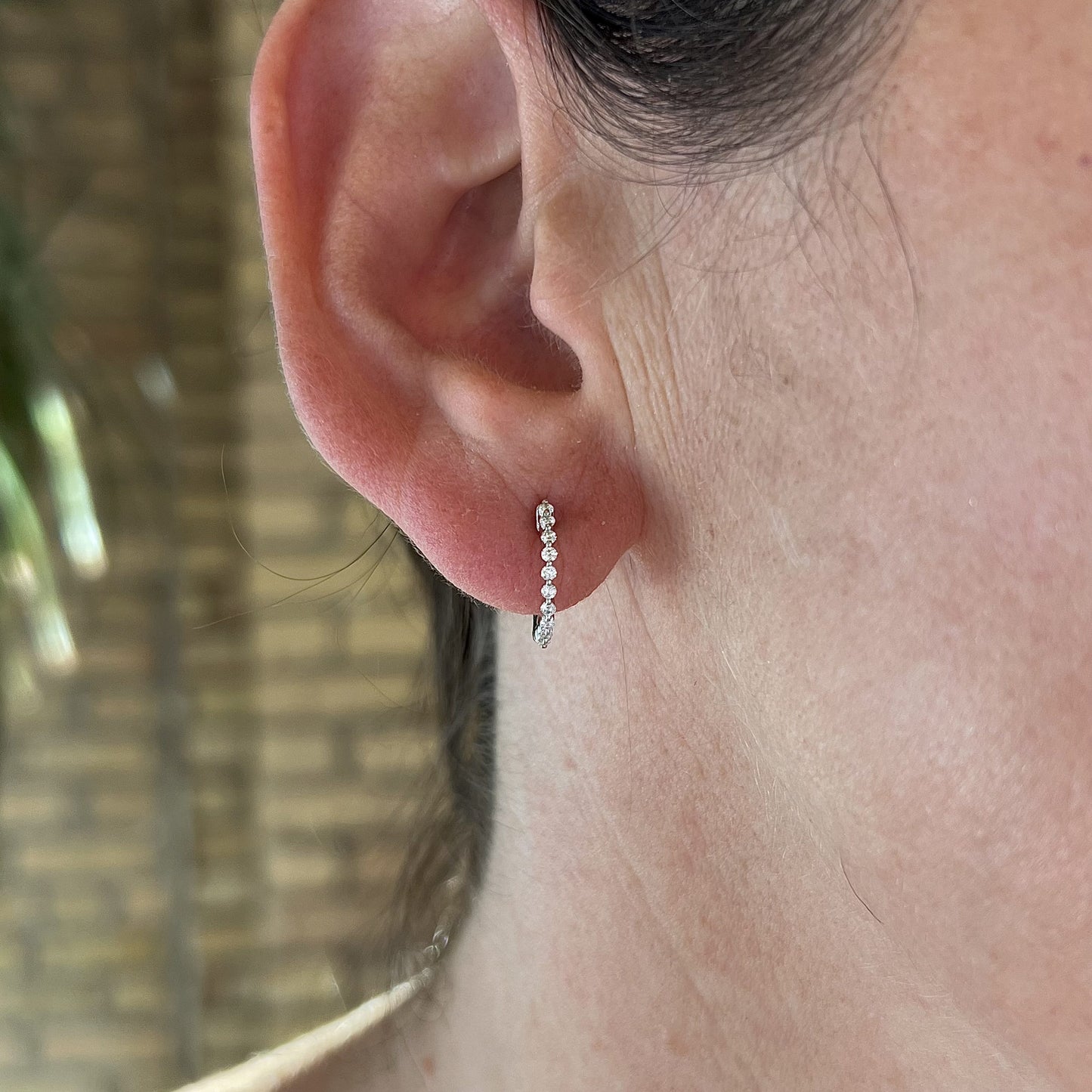 Shared Prong Diamond Hoop Earrings in 14k White Gold