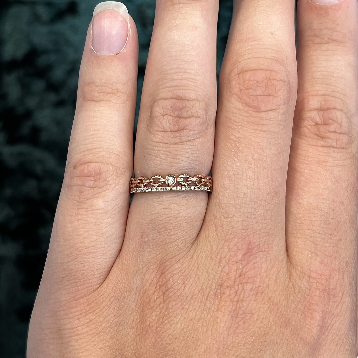 Stacked Diamond Chain Ring in 14k Rose Gold
