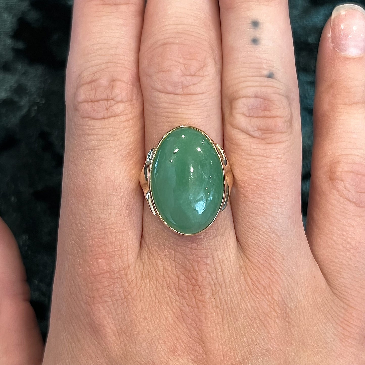 Vintage Mid-Century Jade Ring in 14k Yellow Gold