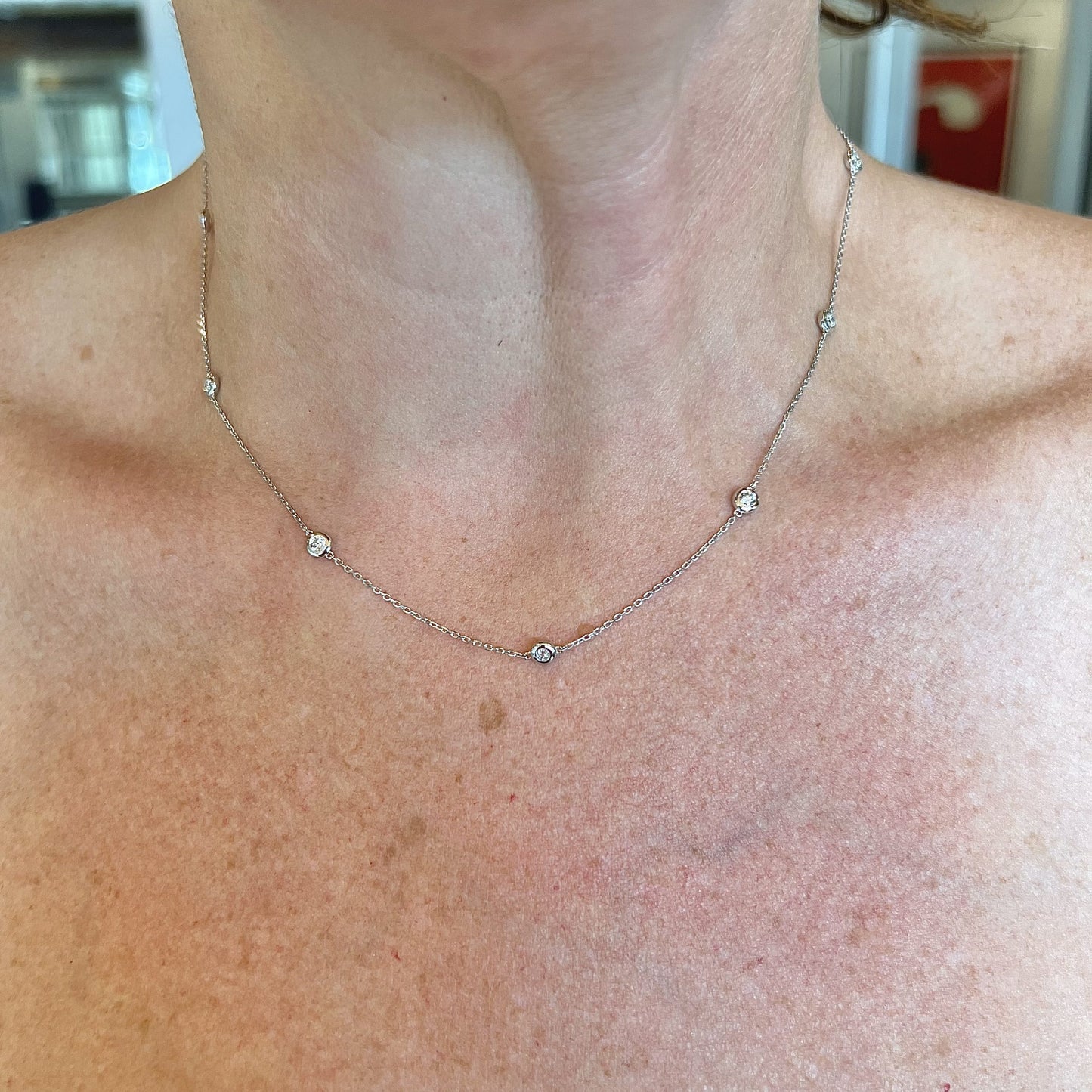 .77 Bezel Set Diamond Necklace in 14k White Gold