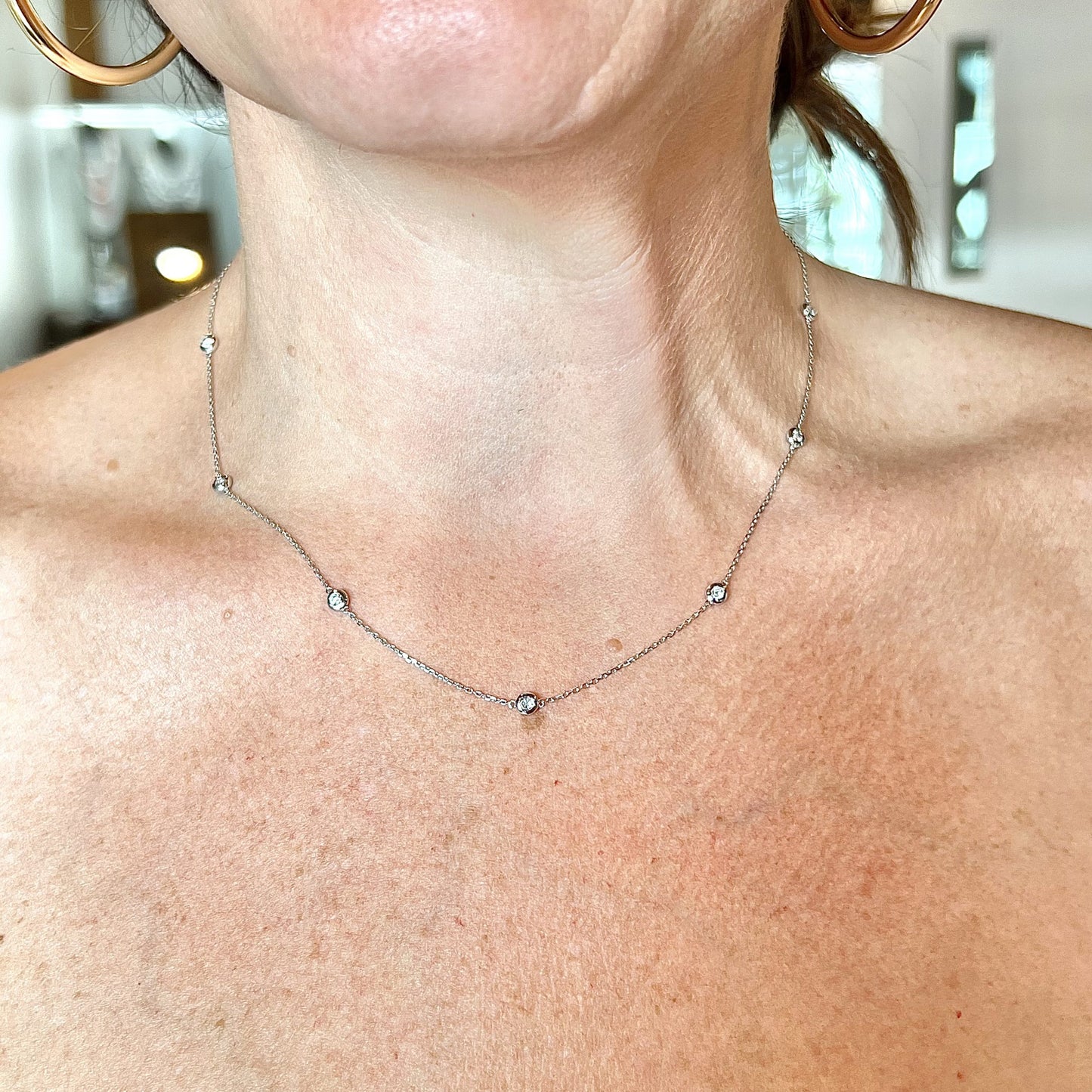 .52 Bezel Set Diamond Necklace in 14k White Gold