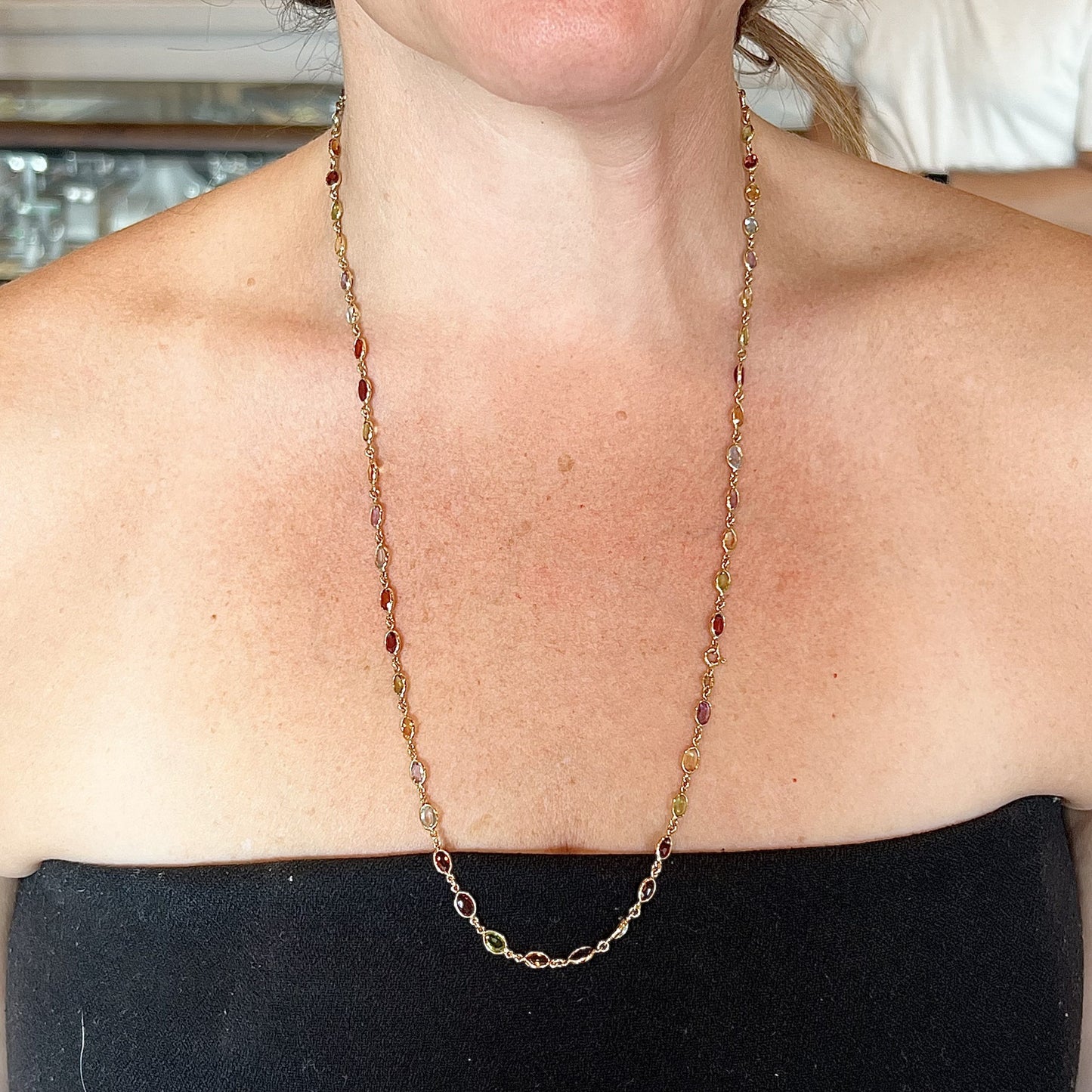 Multi-Color Gemstone Necklace in 14k Yellow Gold