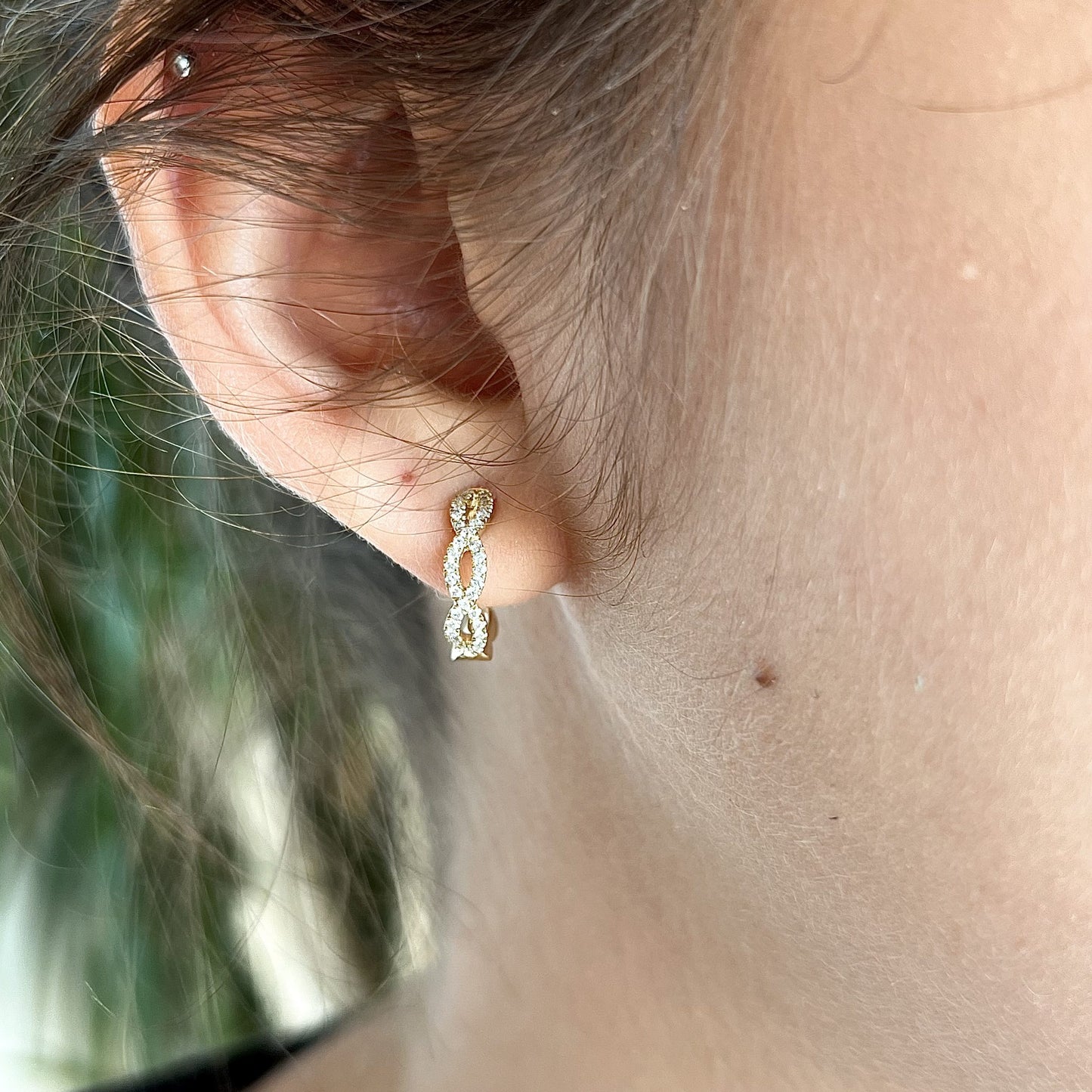 Pave Diamond Twist Hoop Earrings in 14k Yellow Gold