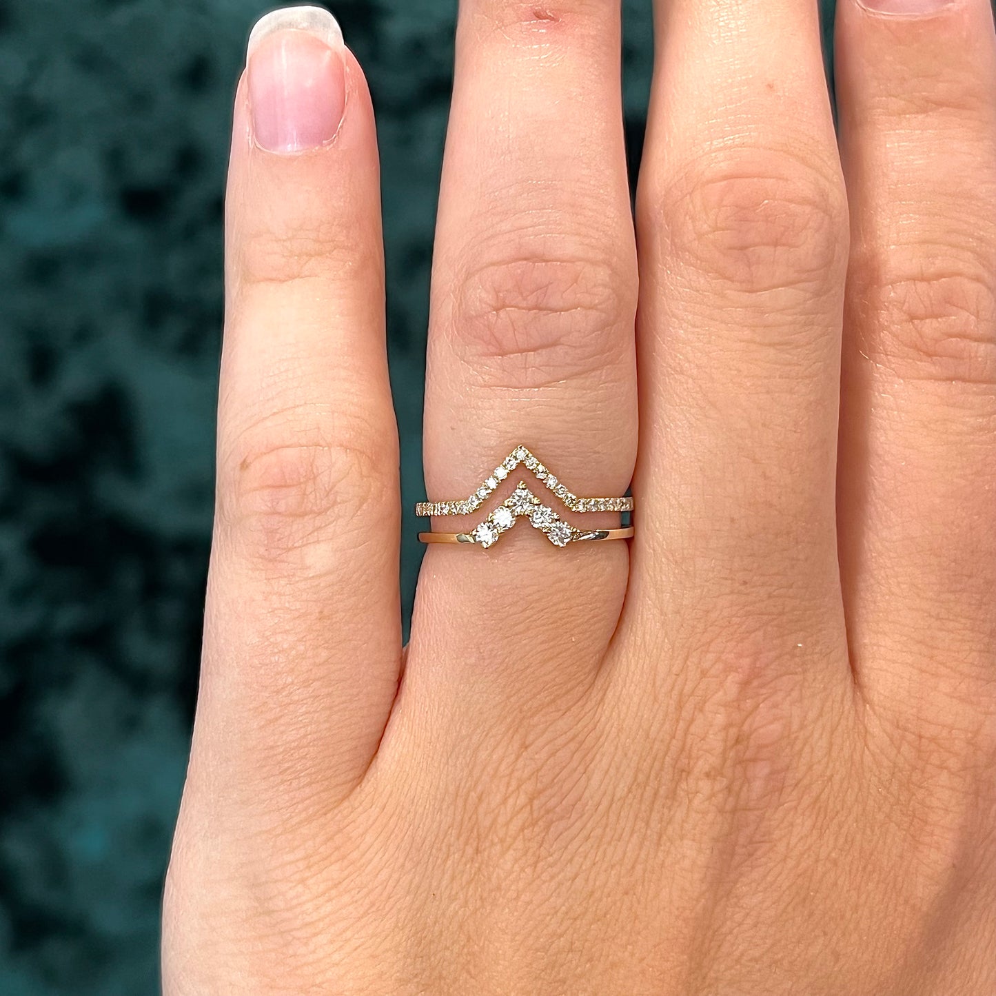 Stacked Contoured Diamond Wedding Band in 14k Yellow Gold