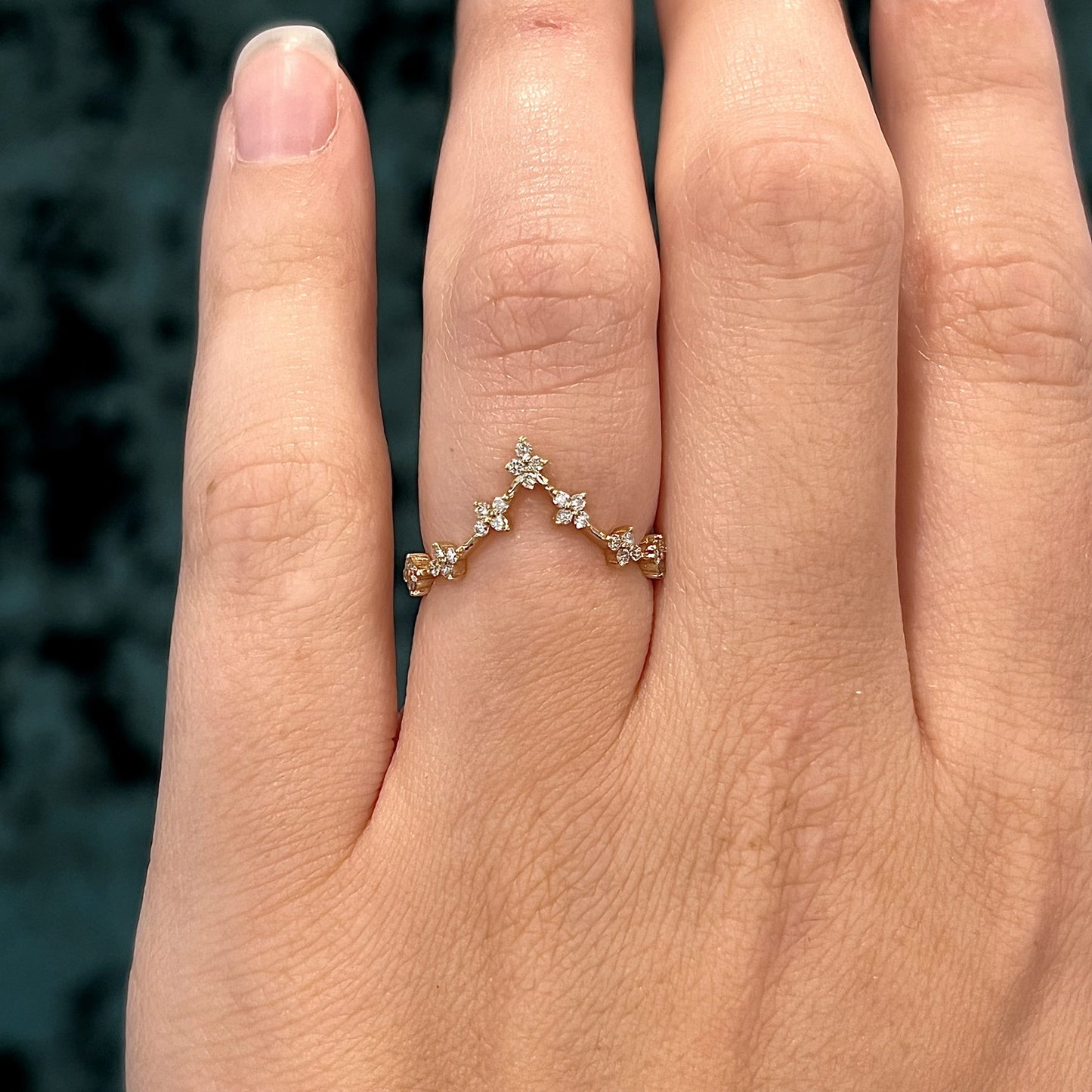 Contoured Cluster Diamond Wedding Band in 14k Yellow Gold