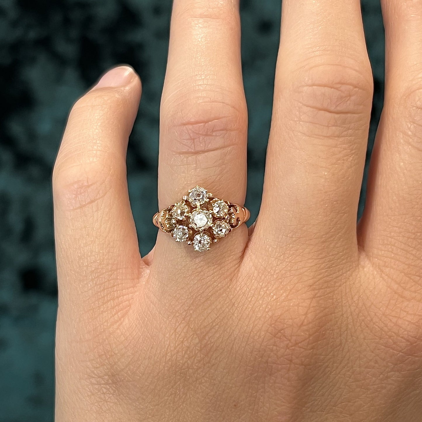 Victorian Cluster Diamond Ring in 14k Yellow Gold