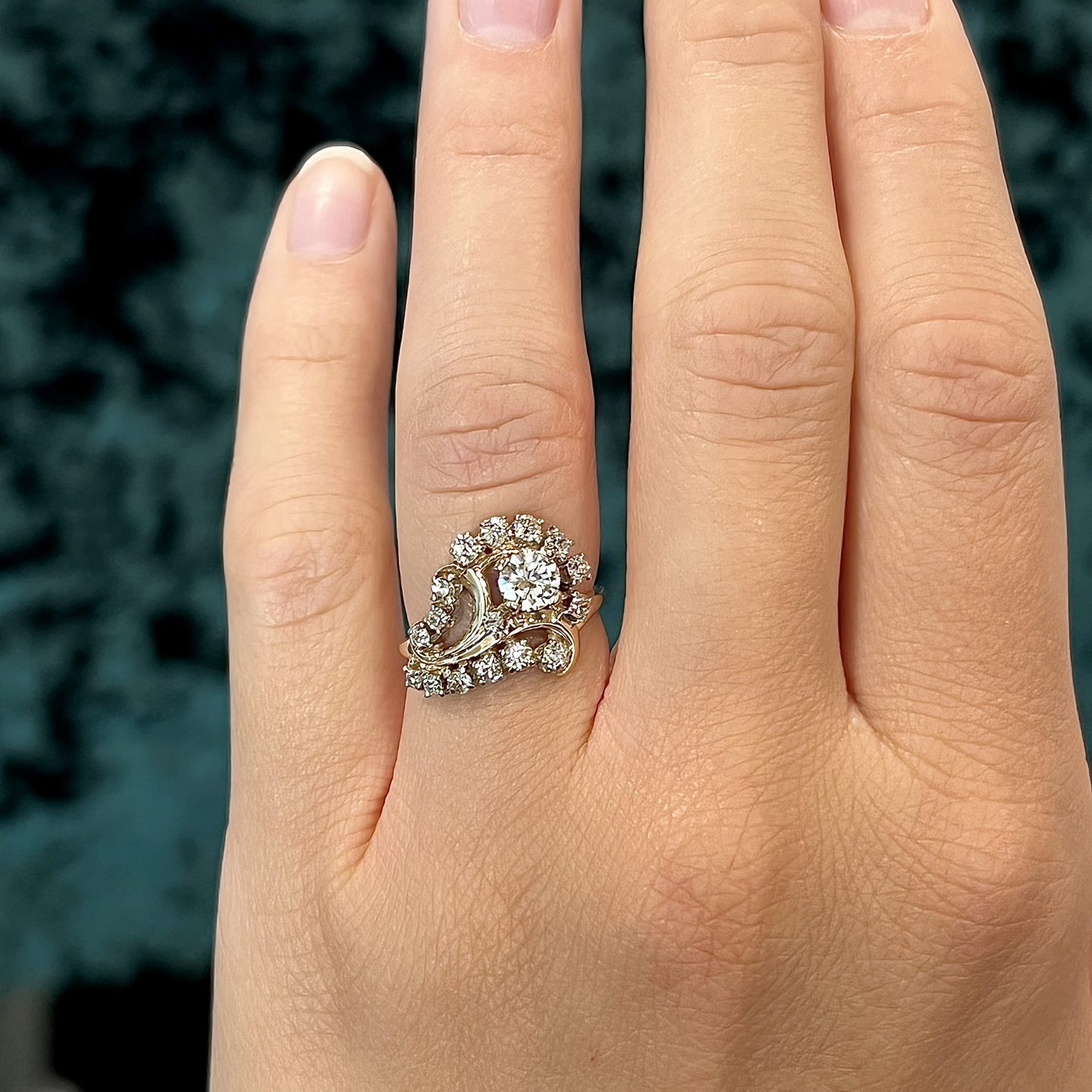 Mid-Century Jabel Diamond Cocktail Ring in 14k Yellow Gold