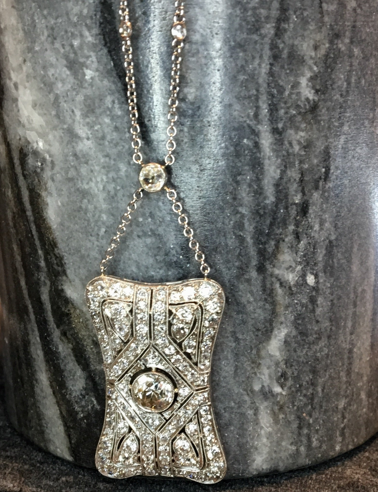 Antique Necklace Art Deco 5.08 Old European Cut Diamonds in 18k White Gold & Platinum