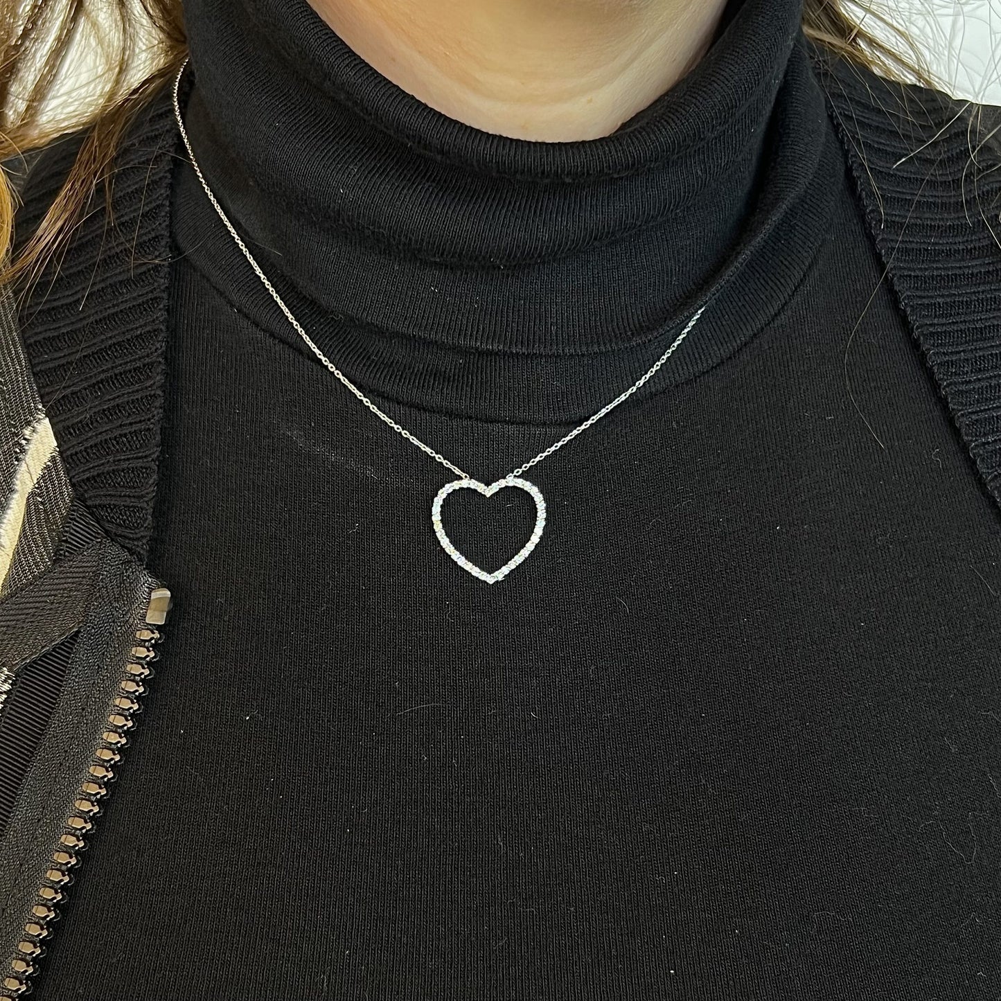 Diamond Cut-Out Heart Pendant Necklace in 14k White Gold
