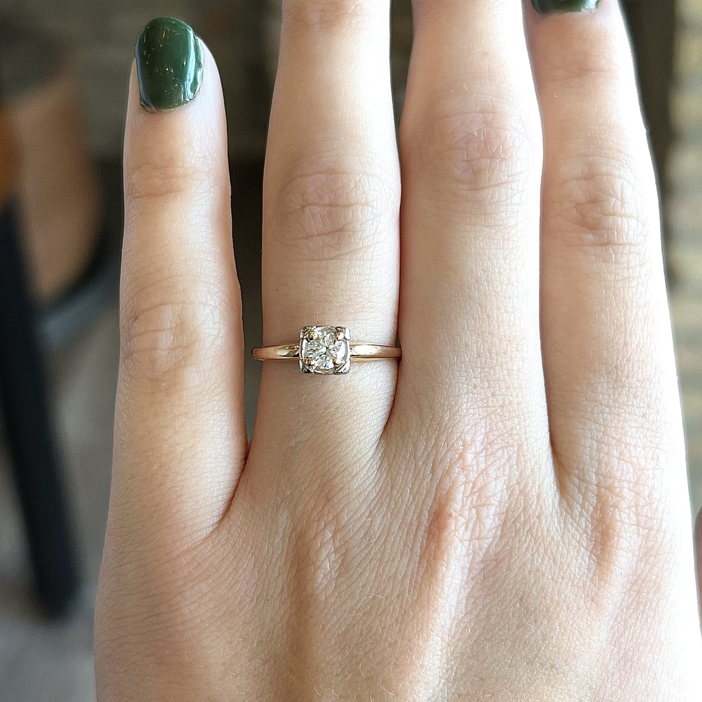 Retro Two-Toned Solitaire Diamond Engagement Ring in 14k Gold
