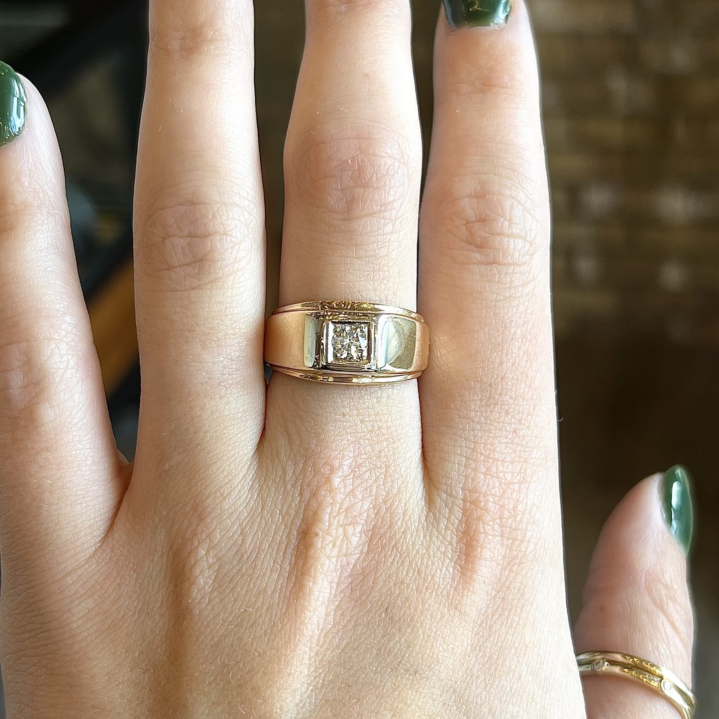 Mid-Century Men's Diamond Ring in 14k Yellow Gold