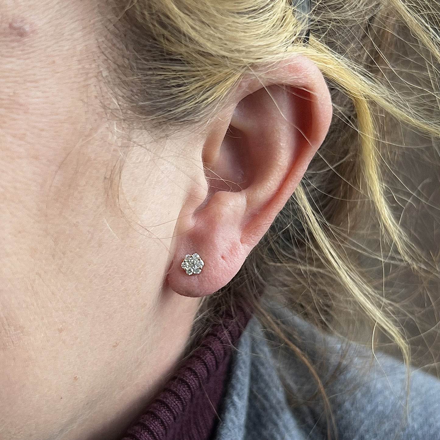 .34 Diamond Cluster Stud Earrings in 14k Yellow Gold