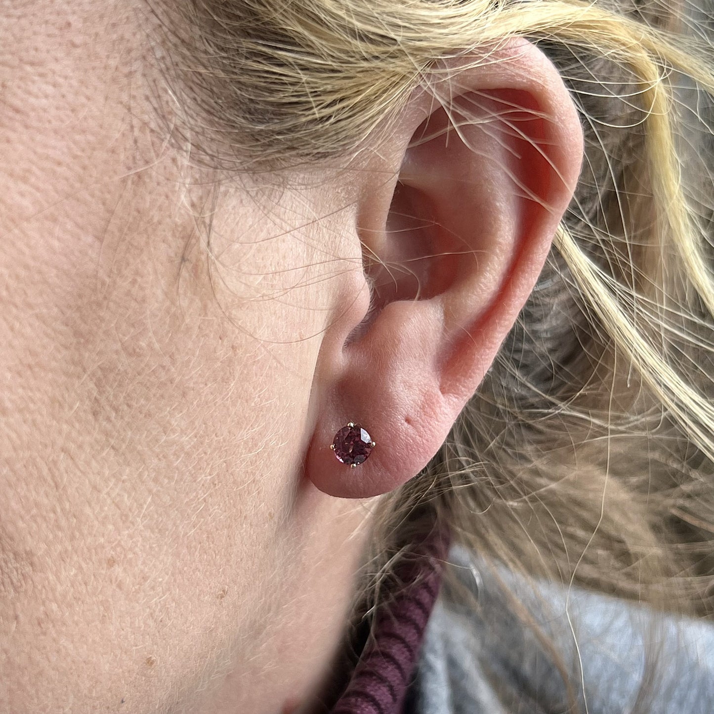 Classic Round Cut Pink Tourmaline Earrings in 14k Yellow Gold