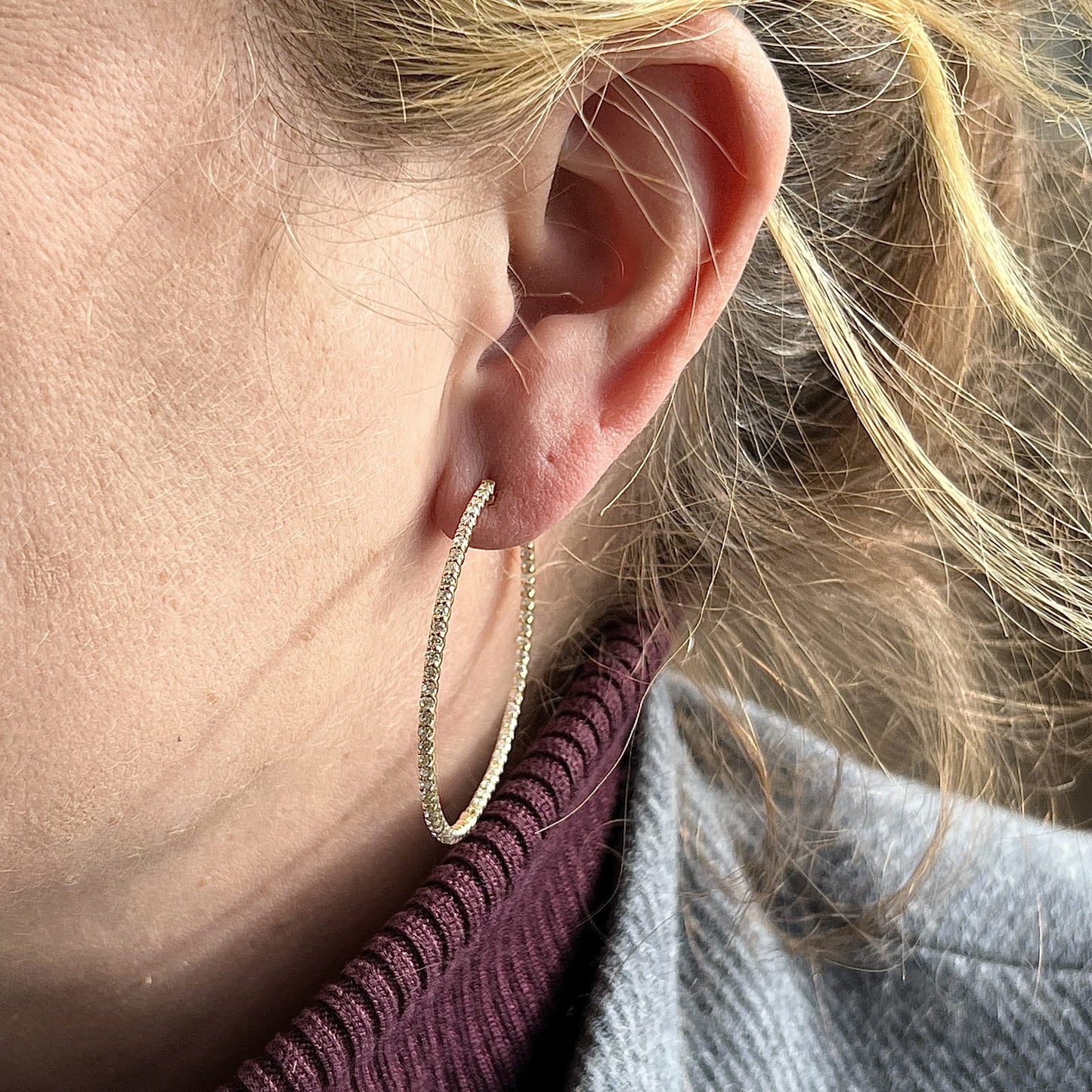 Inside Out Diamond Hoop Earrings in 18k Yellow Gold