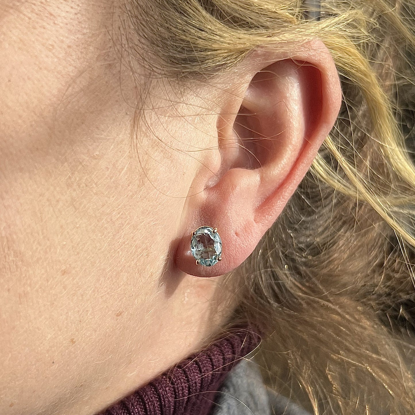 Everyday Oval Cut Aquamarine Stud Earrings in 14k Yellow Gold