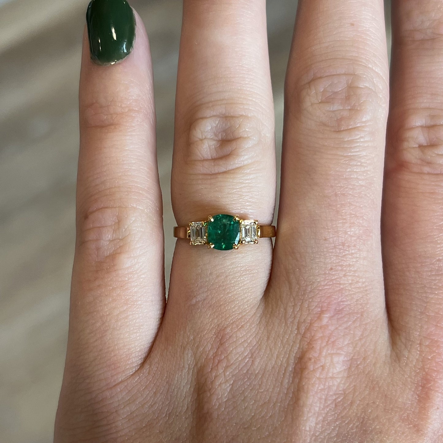 Cushion Cut Emerald & Diamond Ring in 18k Yellow Gold