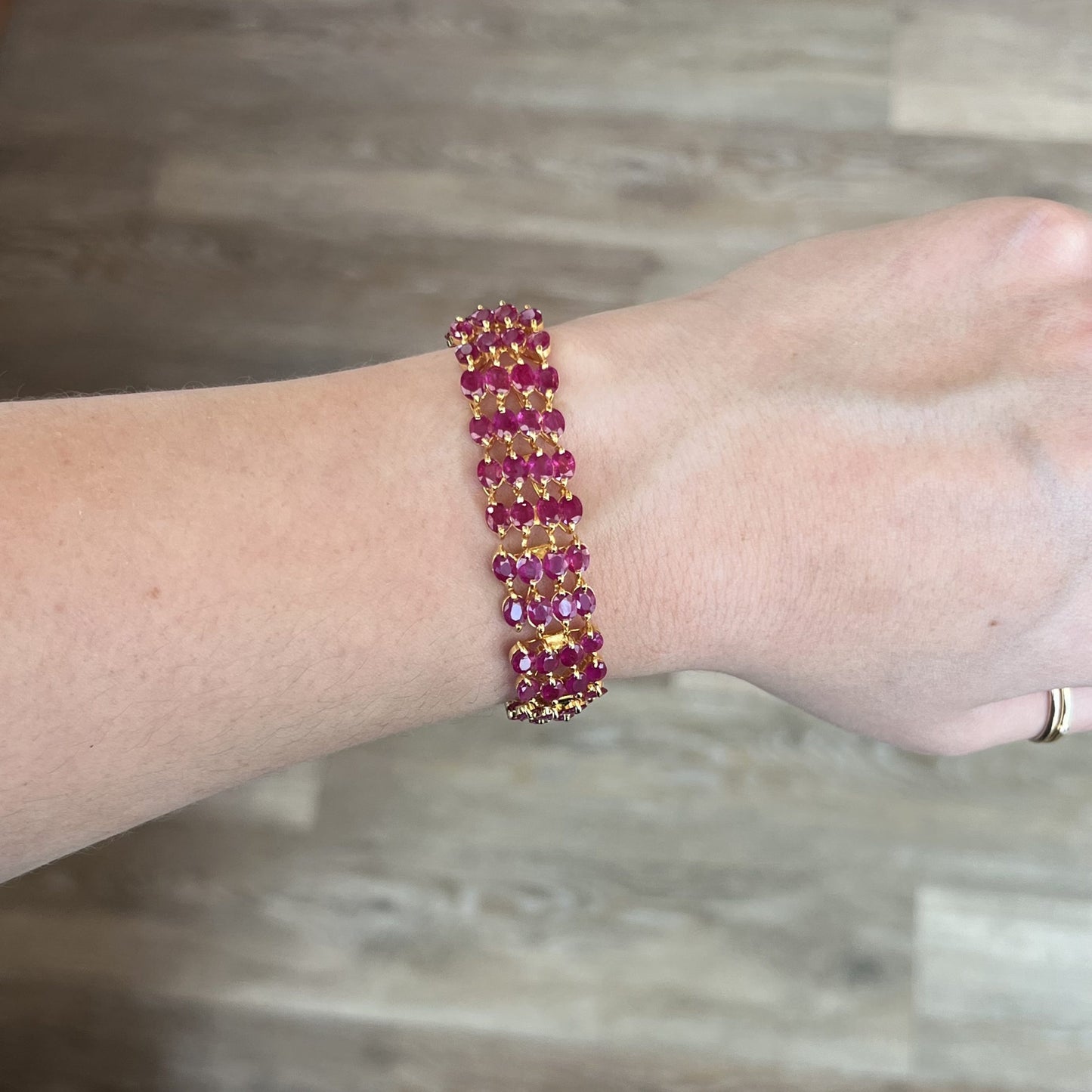 Four Row Oval Cut Ruby Bracelet in 20k Yellow Gold